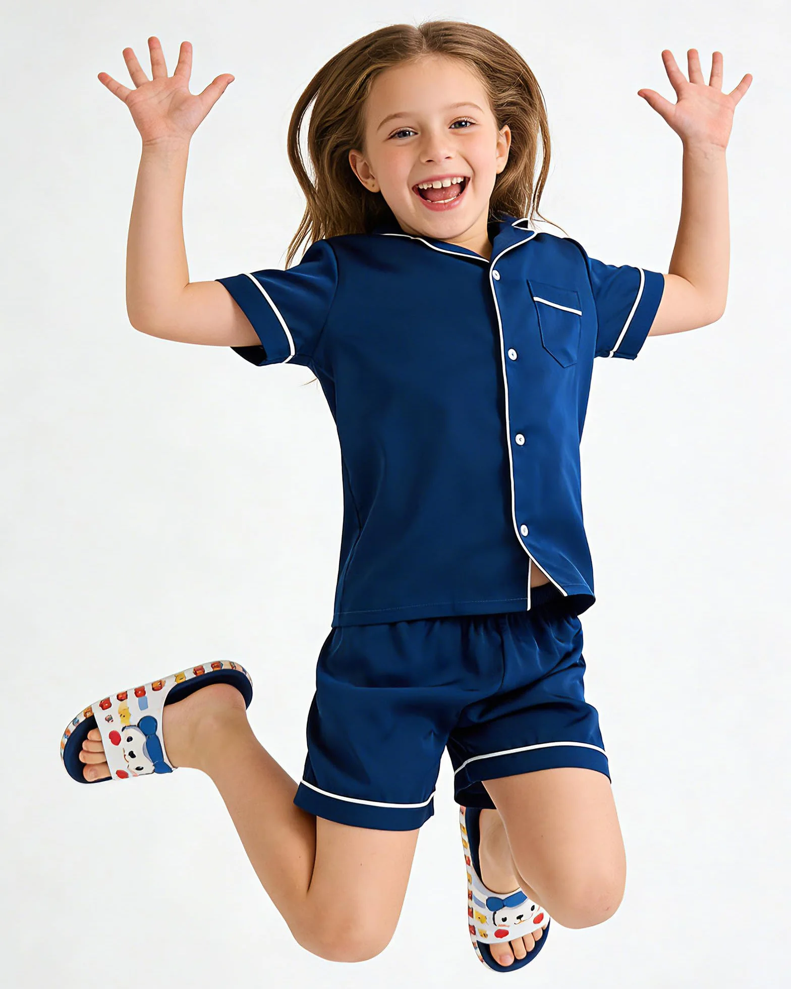 Satin Ensembles de Pyjama Filles Enfant Vêtements de Nuit à Manches Longues Lisse Soyeuse