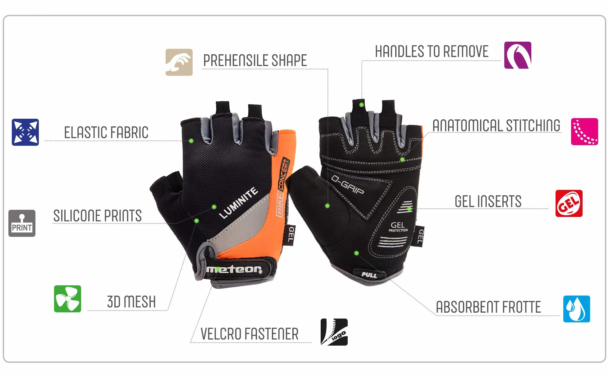 Meteor Enfants Gants de Vélo Garçons Filles Cyclisme VTT Demi-Doigts Antidérapant Mitaines de Sport Antichoc Respirants Courts Réglables Paire
