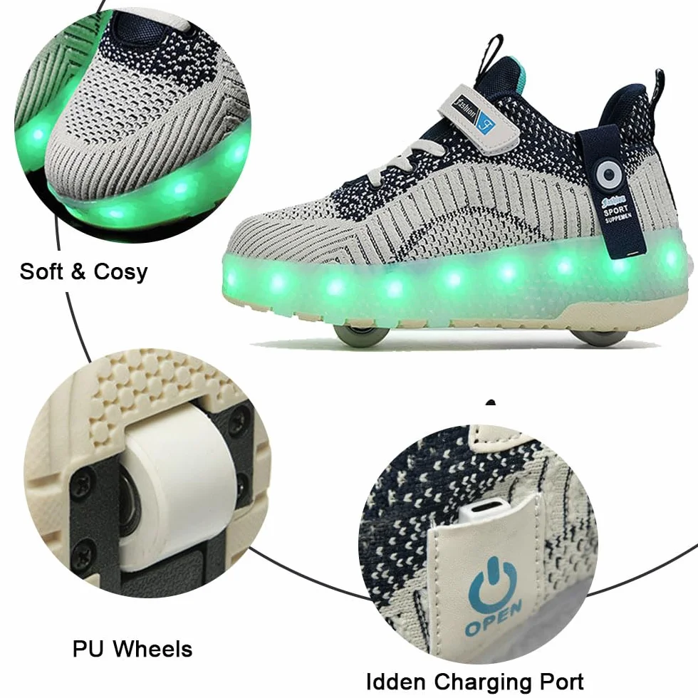 ENEN Chaussure à Roulette LED, Chaussures à Roulettes Rétractables Garçons Basket Roulette Enfant Fille Roller 2 Roues 28-40 EU