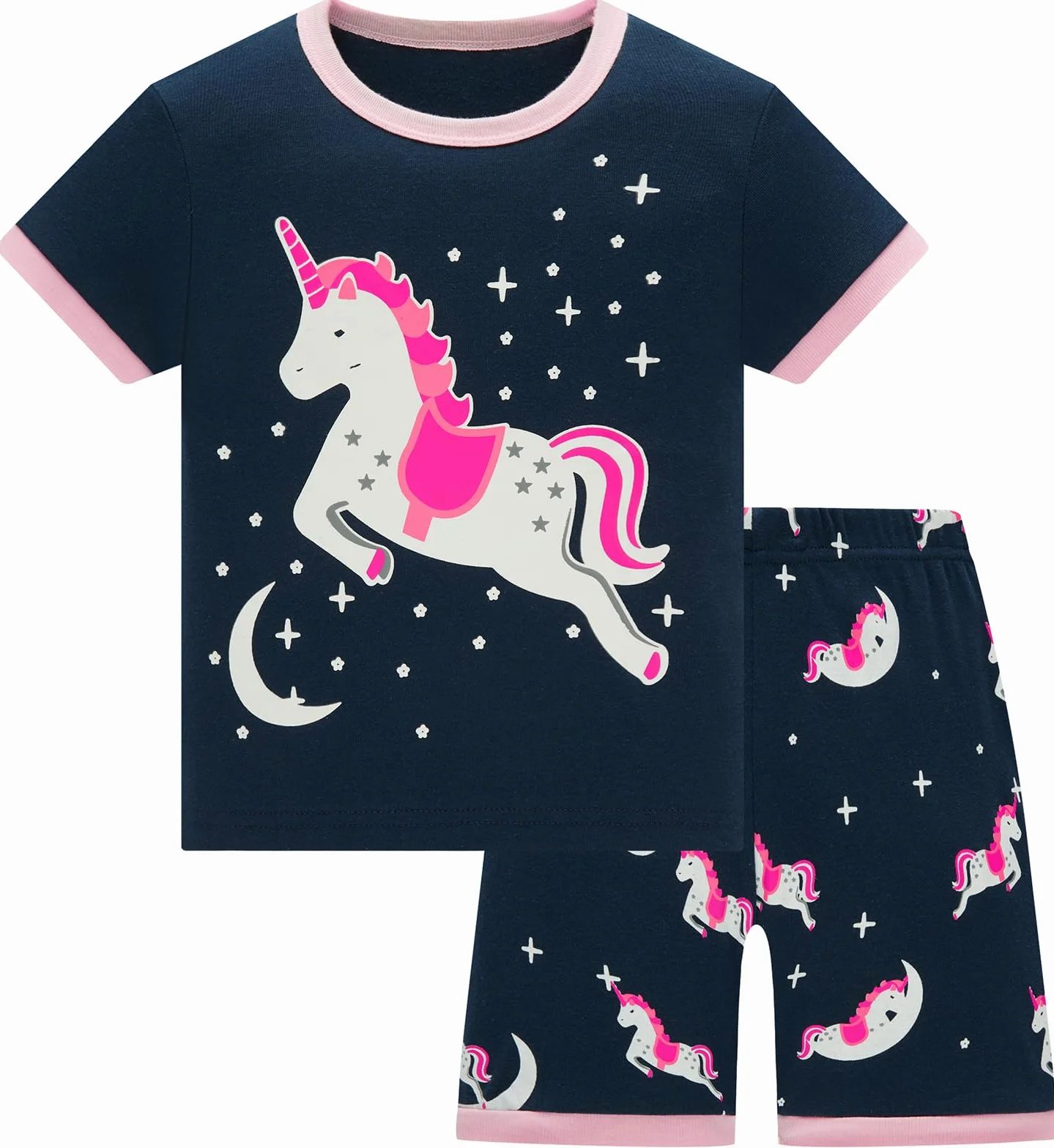 Fille Ensembles de Pyjama Court Licorne Enfants Coton Mignonne Rose 2 Pièces Vêtements 1-12 Ans