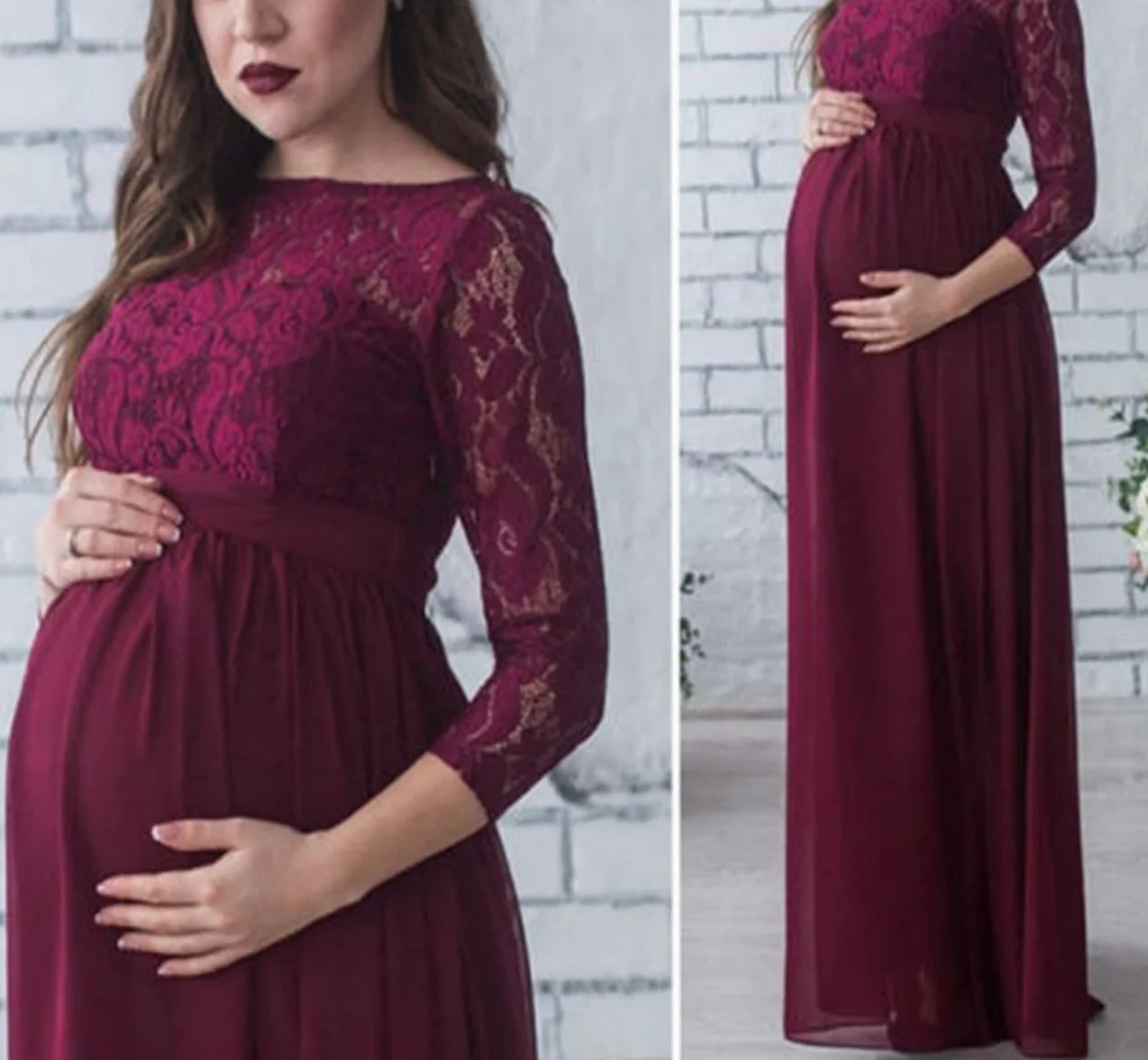 Robe de Grossesse Longue Femme en Dentelle Robe Matérnité Enceinte d'Été Élégante pour Photographie Soirée Mariage Cérémonie Cocktail
