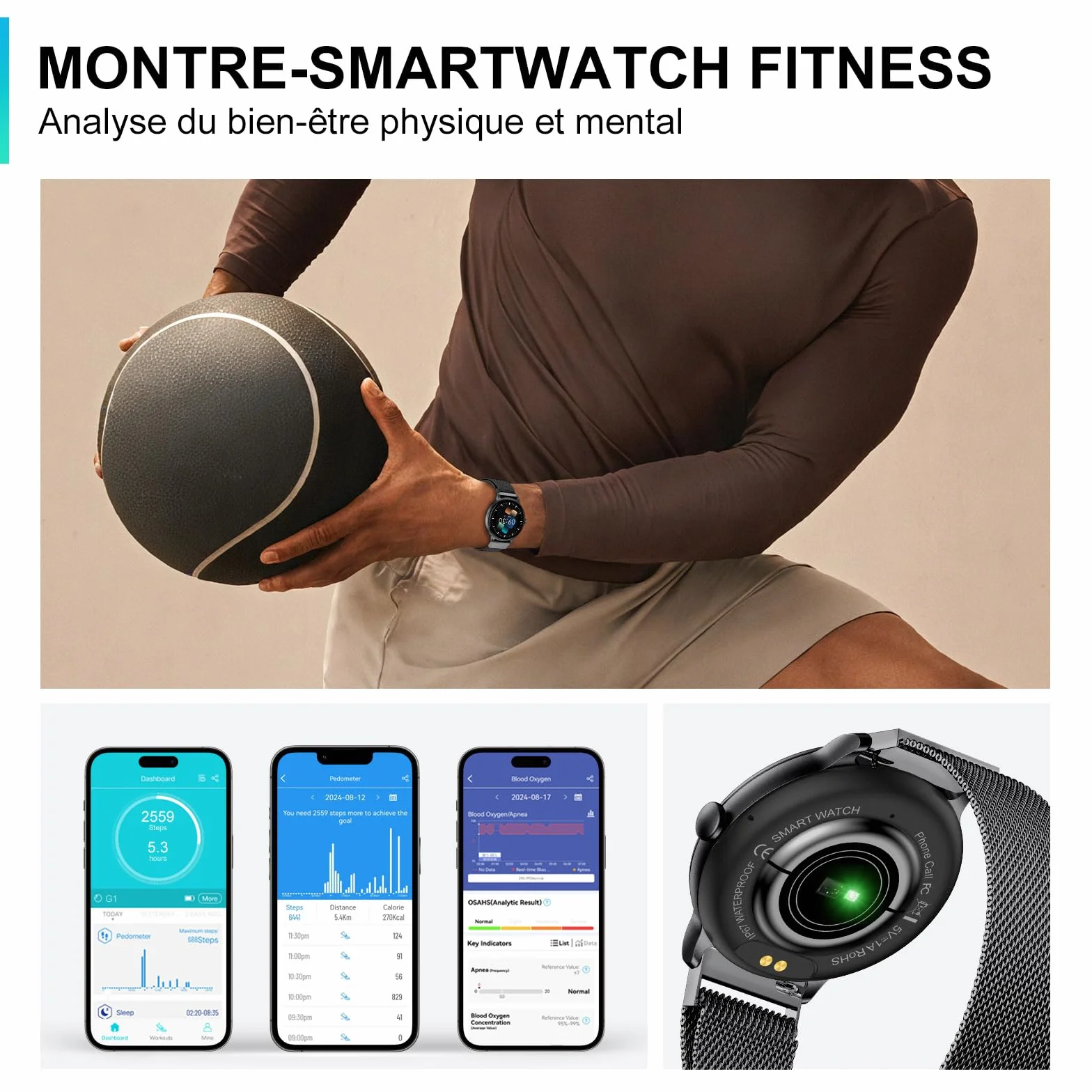 AcclaFit Montre Connectée Femme Homme avec Appel Bluetooth, Smartwatch Ronde 1,38" avec 147+ Modes Sportifs, Cardiofréquencemètre, Sommeil, IP68 Étanchéite, Compatible avec Android iOS
