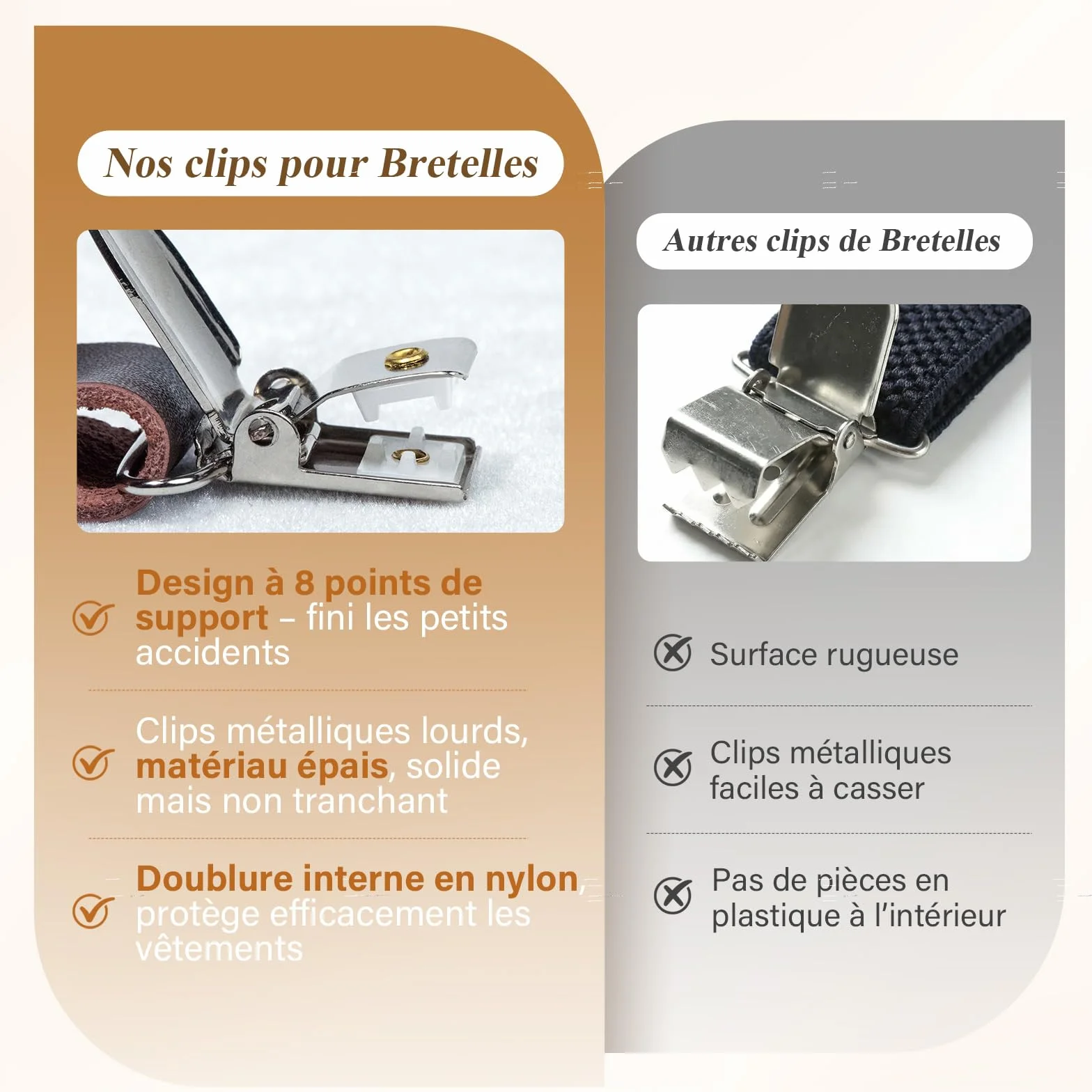 Bretelles Homme Larges 6 clips Brace Men Y Retour Suspensions ajustables élastiques et durables Clips en métal fort