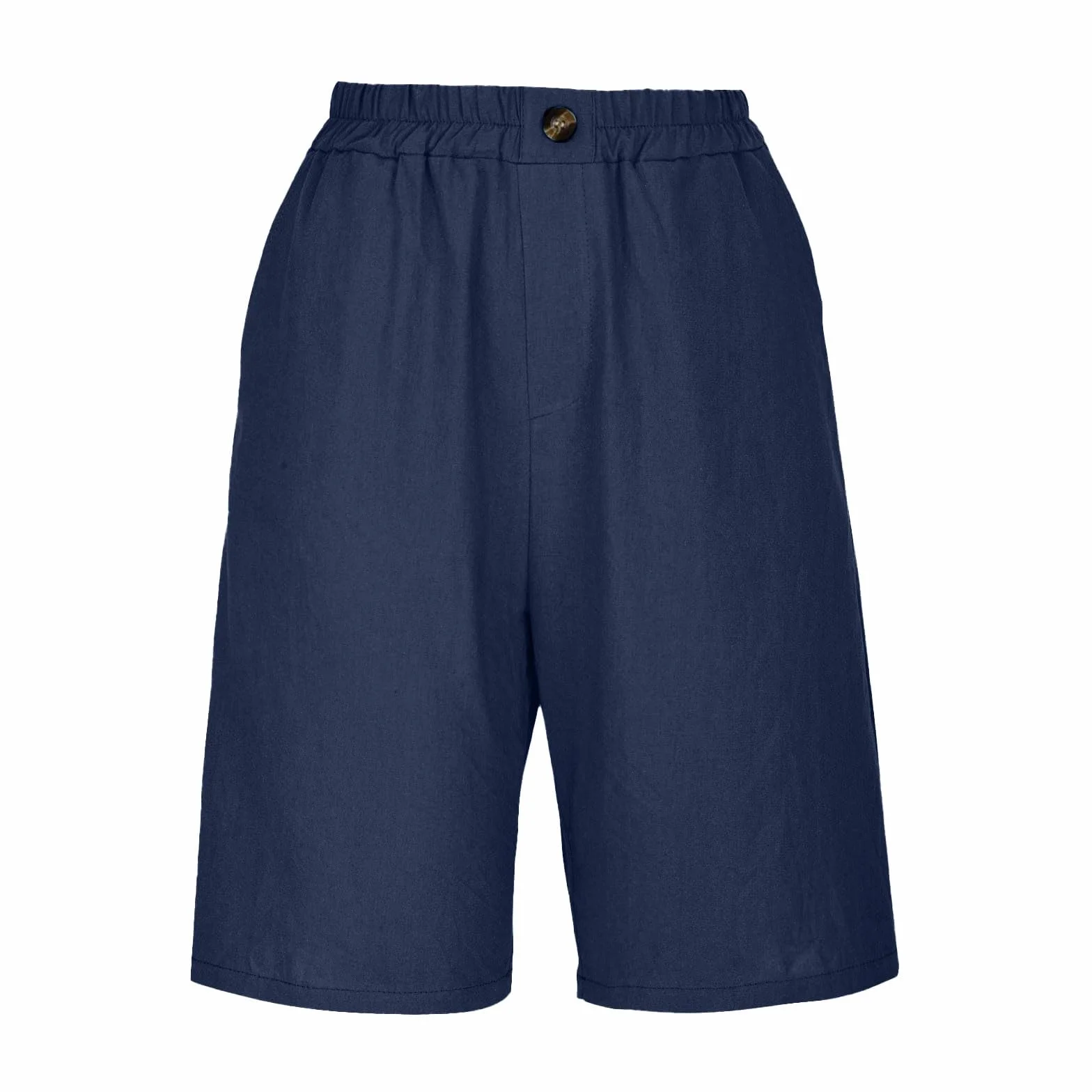 Pantalons Courts Femme Été Blanc Lin Bermuda Grande Taille avec Poches