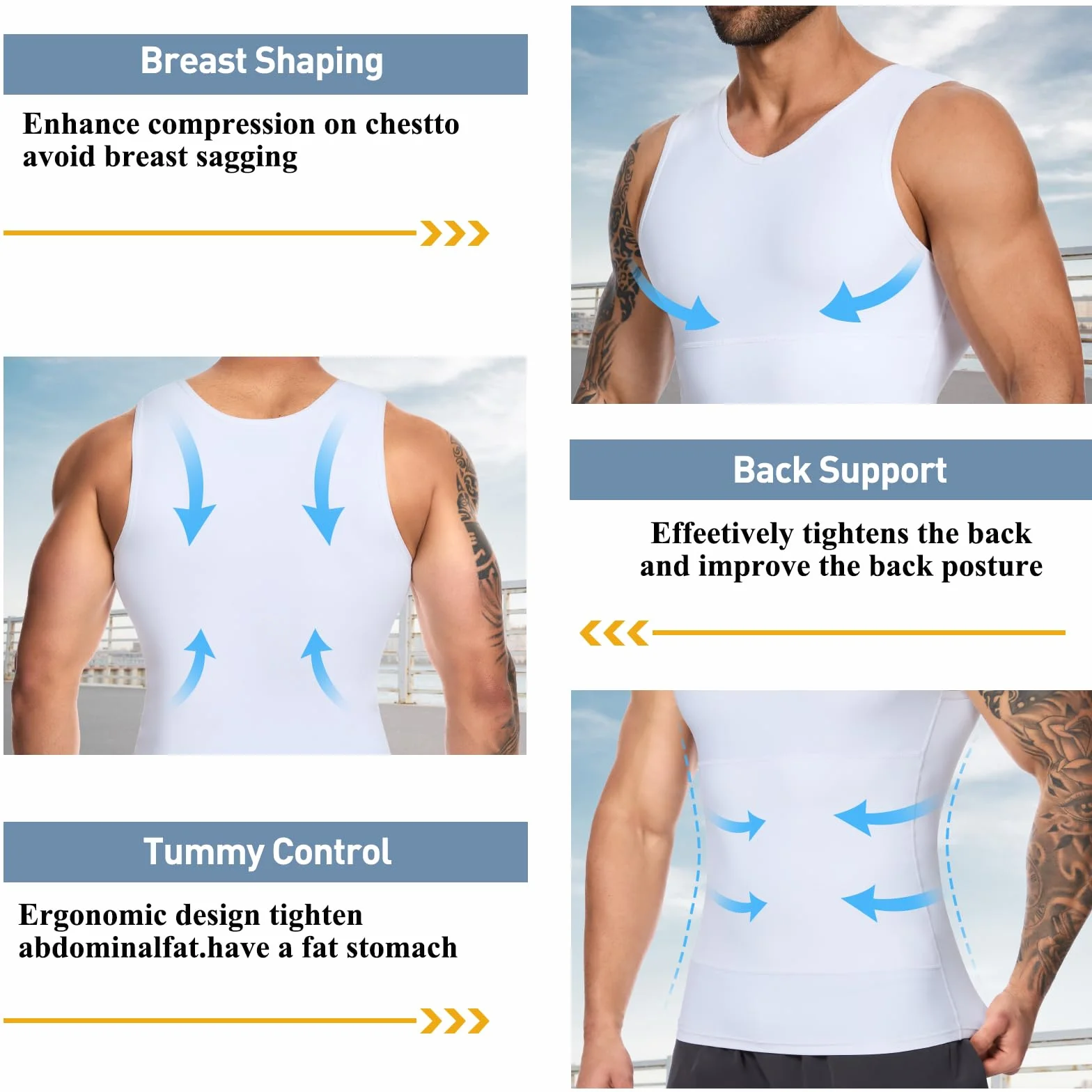 SLIMBELLE Gilet de compression pour homme avec col en V élastique et amincissant - Contrôle du ventre - Couche de base - Haut de compression galbant pour homme