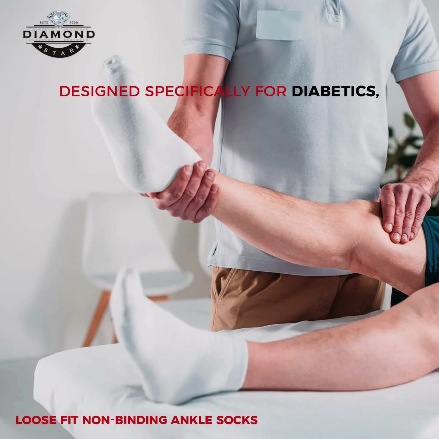 Lot de 3/6/12 paires de chaussettes diabétiques en coton non contraignantes avec semelle rembourrée, douces et respirantes
