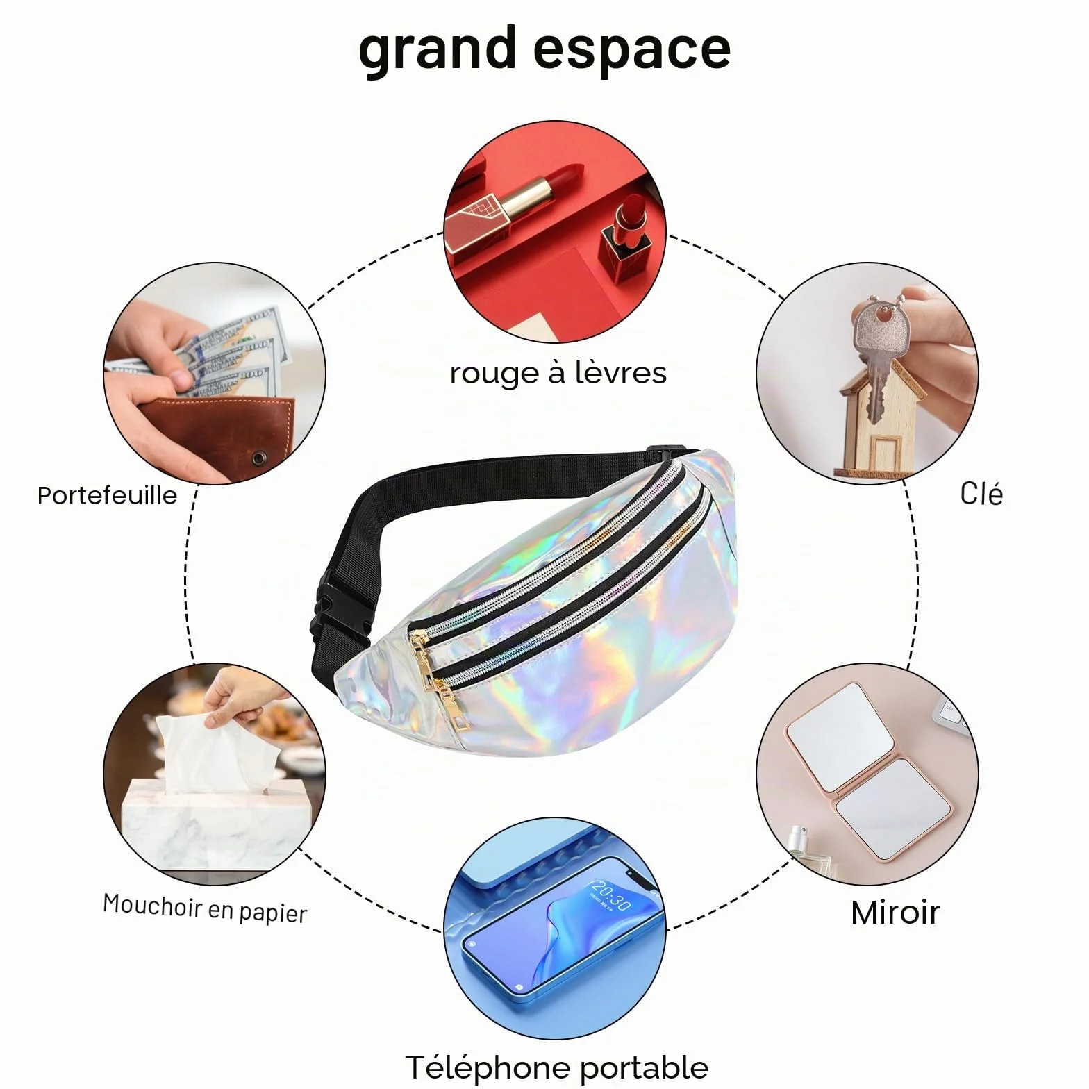Sac Banane Multicolore Papillon Femme Festival Argenté
