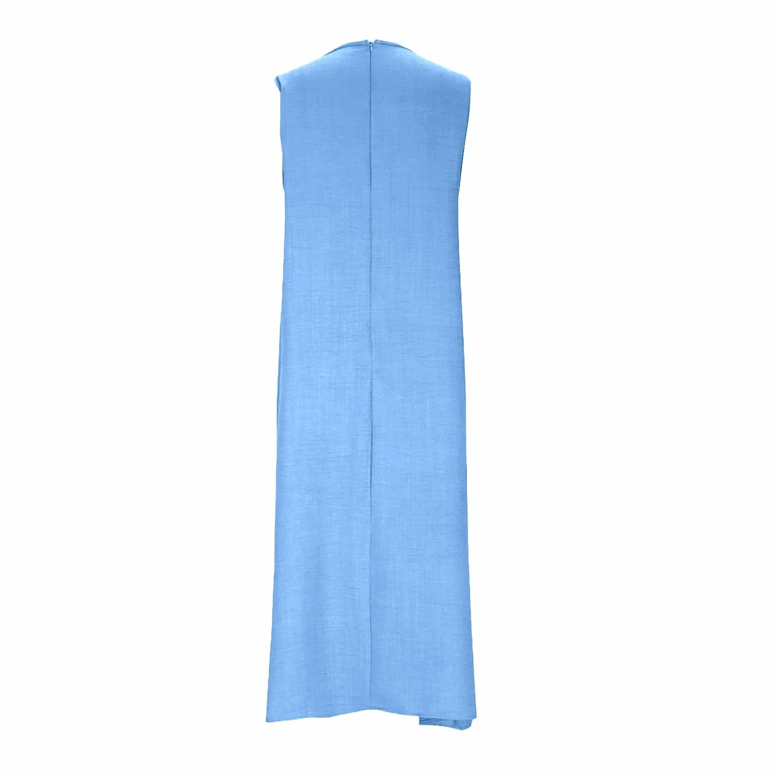 Robe d'été longue pour femme - Élégante robe longue en coton et lin avec poches et fermeture éclair - Col en V - Sans manches - Légère et aérée - Style bohème - Robe de loisirs - Robe de plage