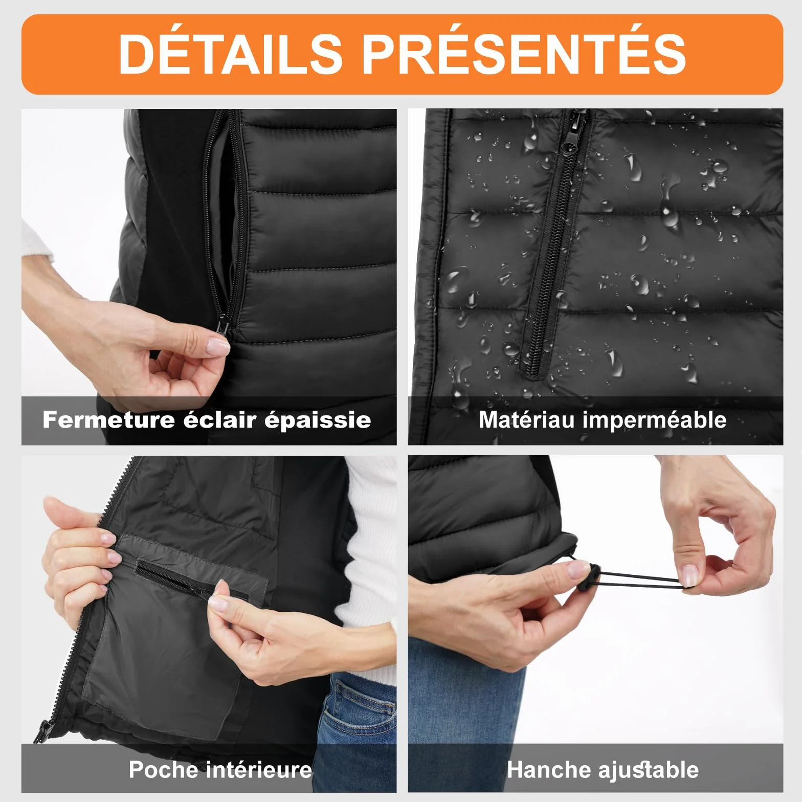seenlast Veste Chauffante Homme, Gilet Chauffant Homme avec Batterie 10000mAh 5V Incluse, Doudoune Chauffante avec Chauffage 4 Zones et 3 Niveaux pour Ski Moto Chasse Camping, Lavable en Machine