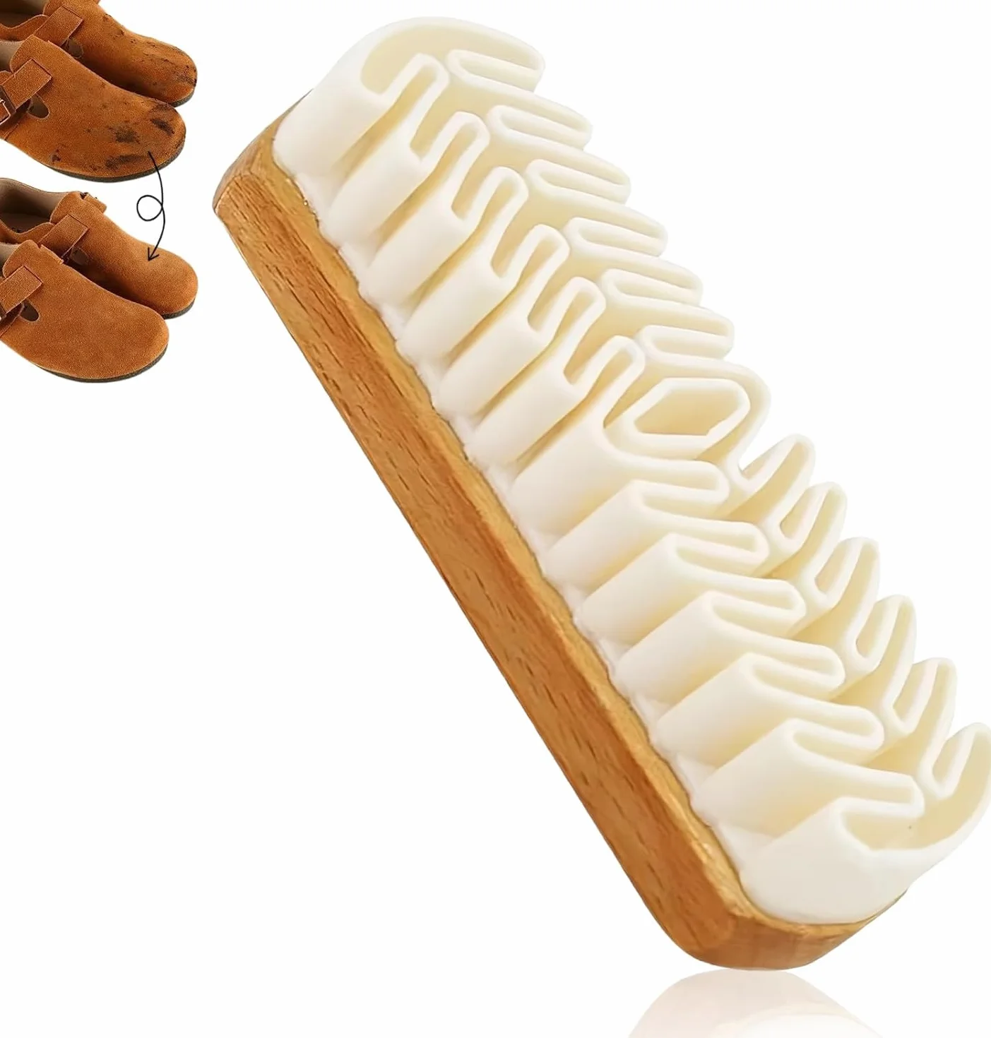 Brosse et Gomme en Daim pour Chaussures, Doux, Manche en Bois, Nettoyage (1PCS)