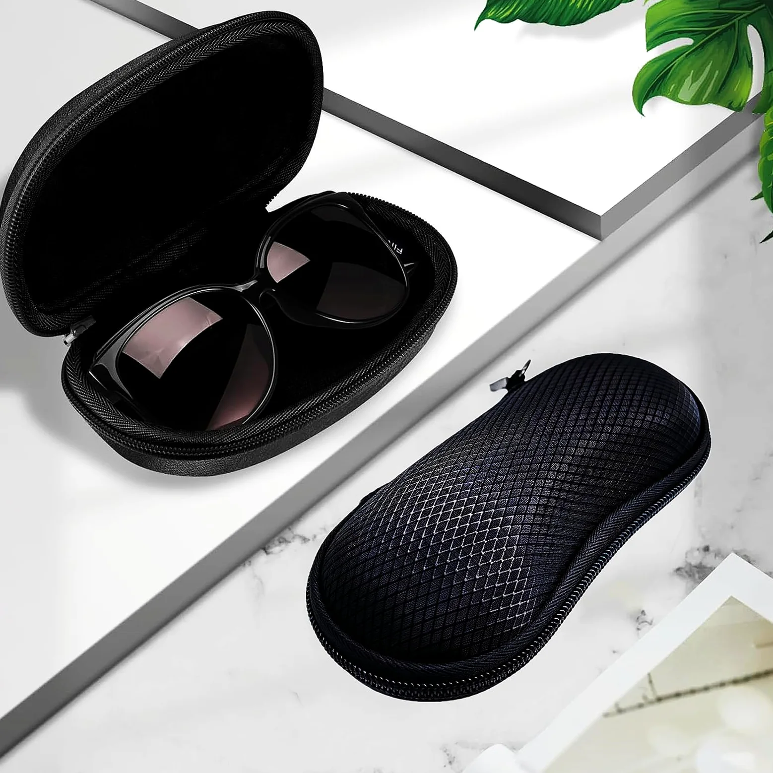 Étui à lunettes rigide portable avec mousqueton | EcoGleam Lot de 6 étuis à lunettes en mousse noire avec mousqueton en polyuréthane pour lecture, conduite, lunettes de soleil