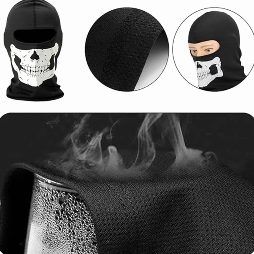 Cagoule tête de Mort,2 Pièces Masque de Crâne Cagoule Ghost Cagoule Moto Cagoule Skull Cagoule Ghost Masque Ghost Imprimez Masque Balaclava Cagoule tête de Mort pour Ski, Moto, Vélo, Randonnée
