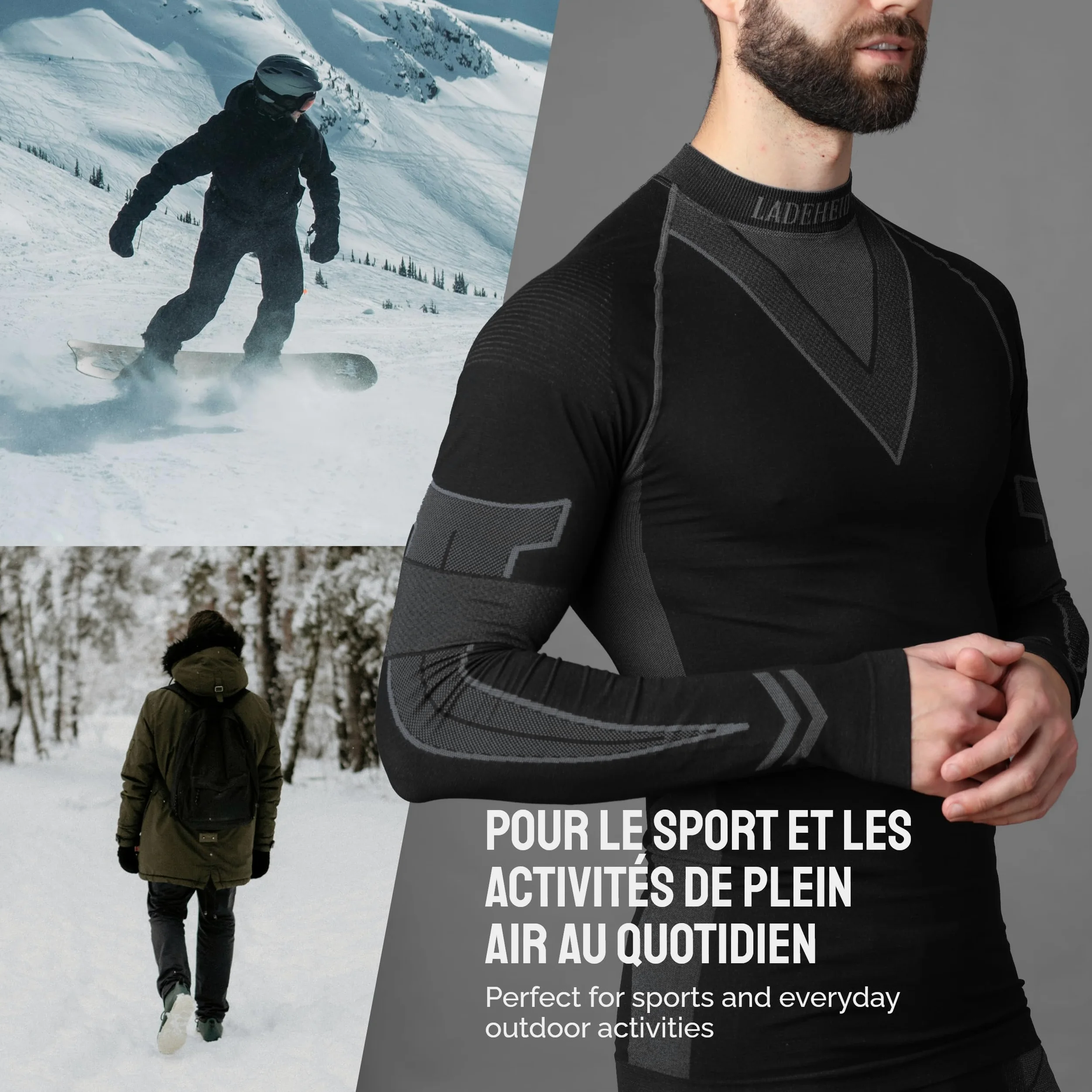 Ladeheid Ensemble Thermique Shirt Manches Longues et Caleçon Long sous-vêtements Homme LAGI003