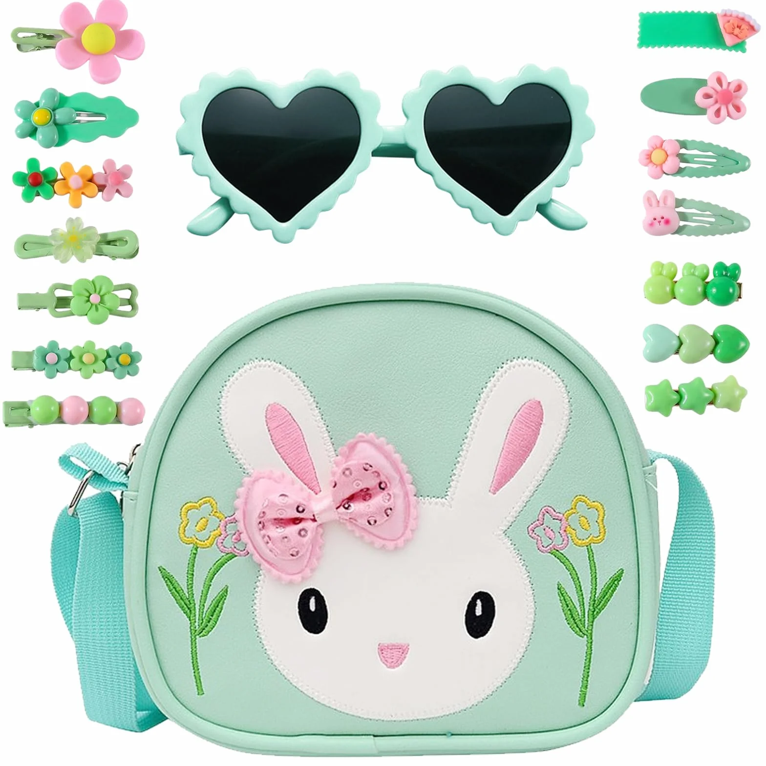 Sac à Main Fille, Sac Petite Fille, Sacs à Bandoulière pour Tout-Petits Filles avec Bretelles Réglables, Sacs a Main Petite Filles avec Lunettes de Soleil & Épingles à Cheveux