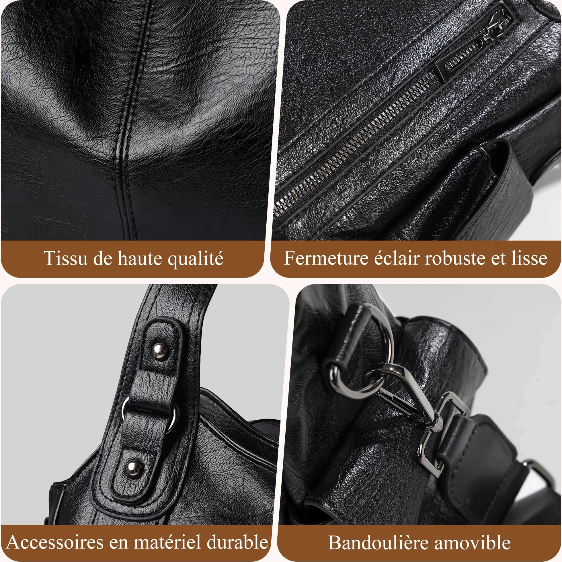 Sac À Main Femme PU Élégant Grande Capacité Sac Cabas Rigide Vintage Sac Bandoulière Ajustable Sac Épaule Mode Travail Voyage Quotidien