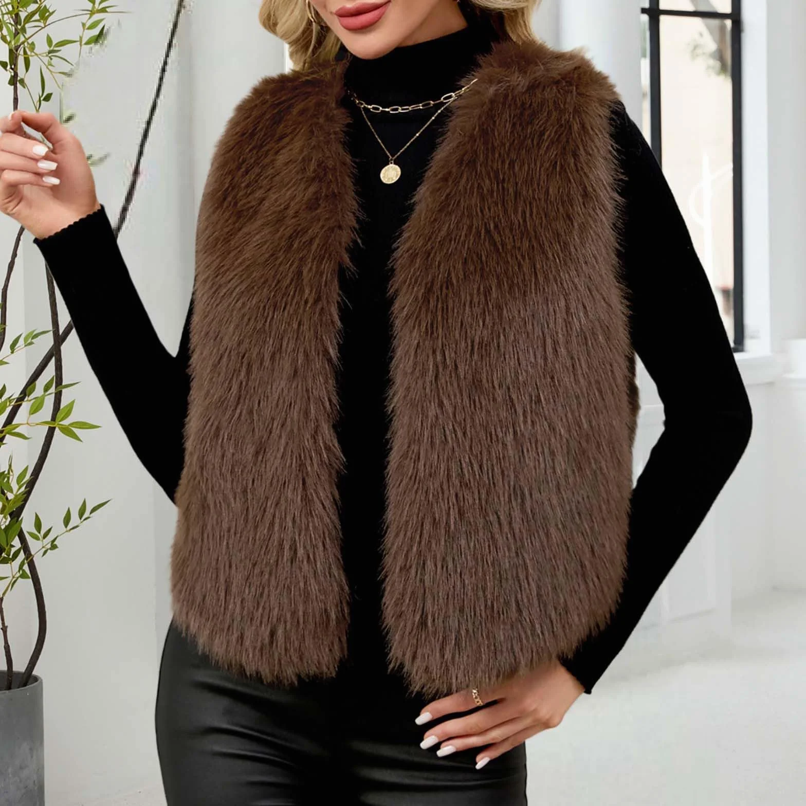 AEGJEGVD Gilet Court Femme Fausse Fourrure Manteau sans Manches Cardigan Imitation Fourrure Hiver Gilet Femmes Automne Hiver Chaude en Peluche Veste sans Manche Manteau en Fausse Grand Taille Cadeau