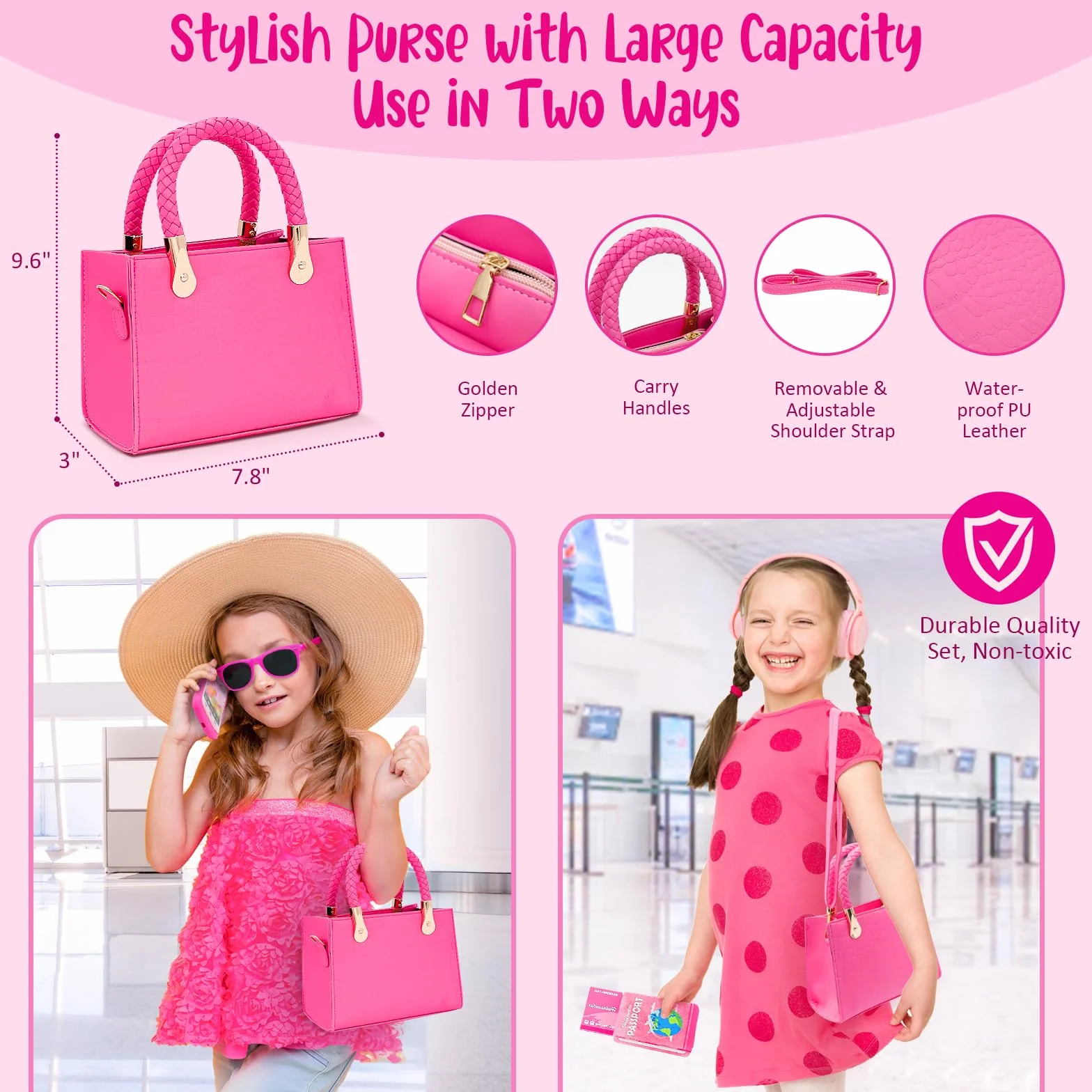 Hohosunlar Sac à Main Petit Filles avec Accessoires - Maquillage Filles, Portefeuille, Un téléphone, Noël Cadeau d'anniversaire Jouets Filles 3 4 5 6 7 8 Ans
