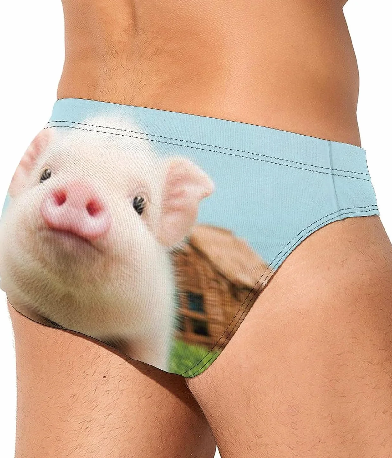 Mignon Cochon sur Herbe Slip de Bain drôle pour Hommes Maillot de Bain Bikini Taille Basse Short de Surf Maillots de Bain
