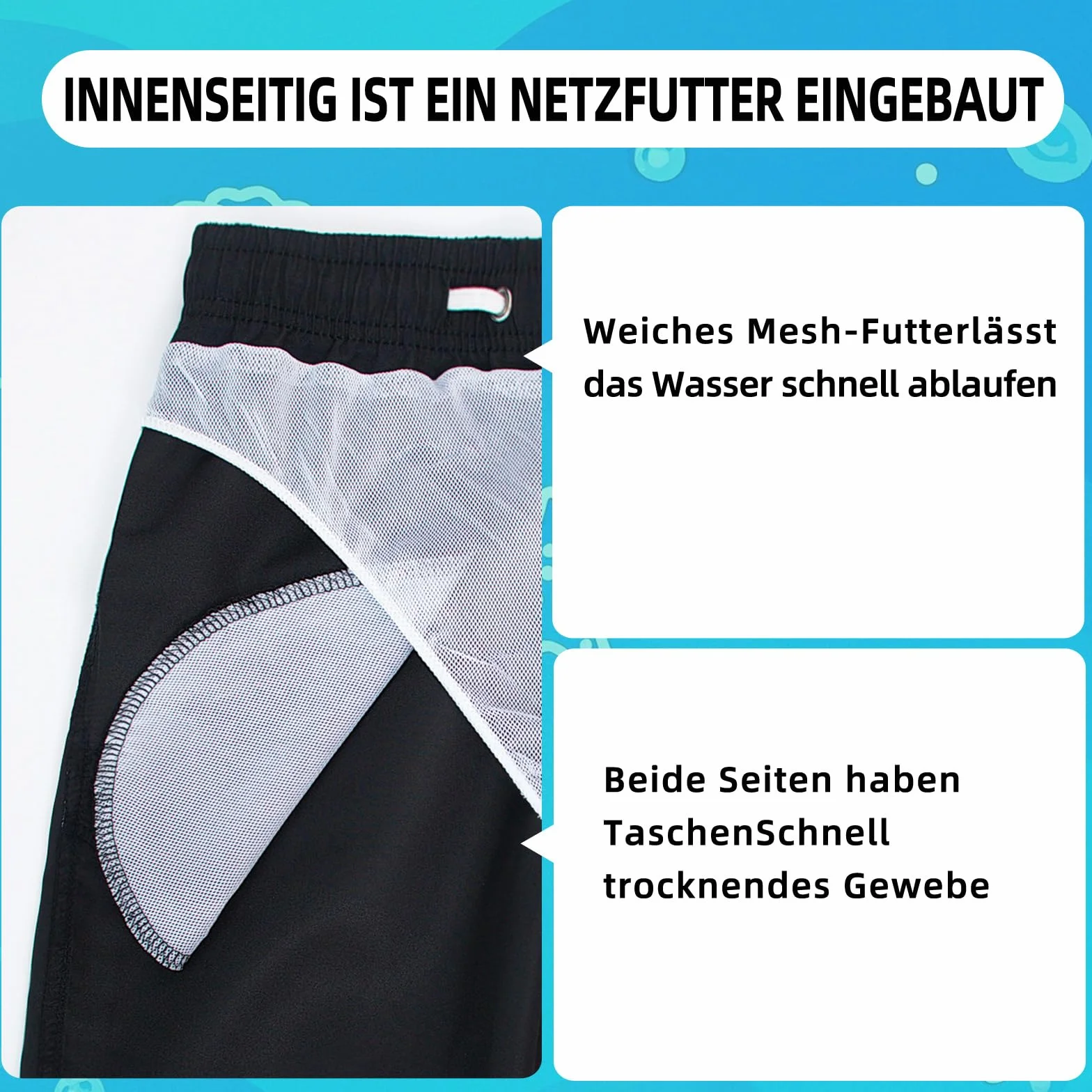 Hill & Sea Maillot de Bain garçon Séchage Rapide Boardshorts Respirant Hydrofuge Short de Bain avec Poches doublées en Mesh et Cordon de Serrage Ajustable 140-182