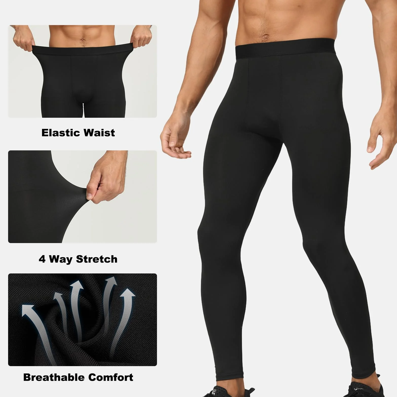 HYCOPROT Pantalon de Compression pour Hommes Séchage Rapide Pantalon de Course Leggings de Sport Caleçons de Collant pour Basketball Fitness Jogging