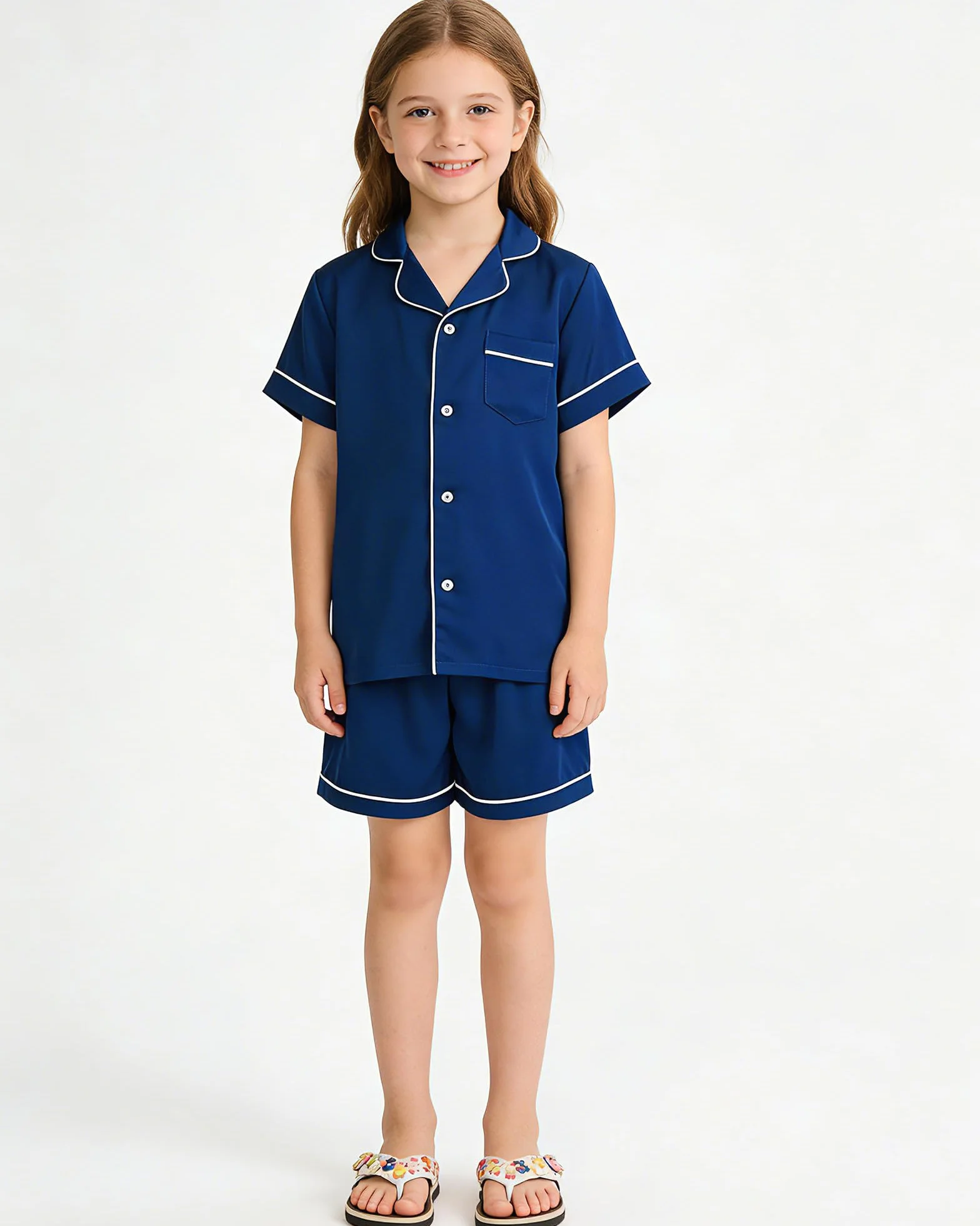 Satin Ensembles de Pyjama Filles Enfant Vêtements de Nuit à Manches Longues Lisse Soyeuse