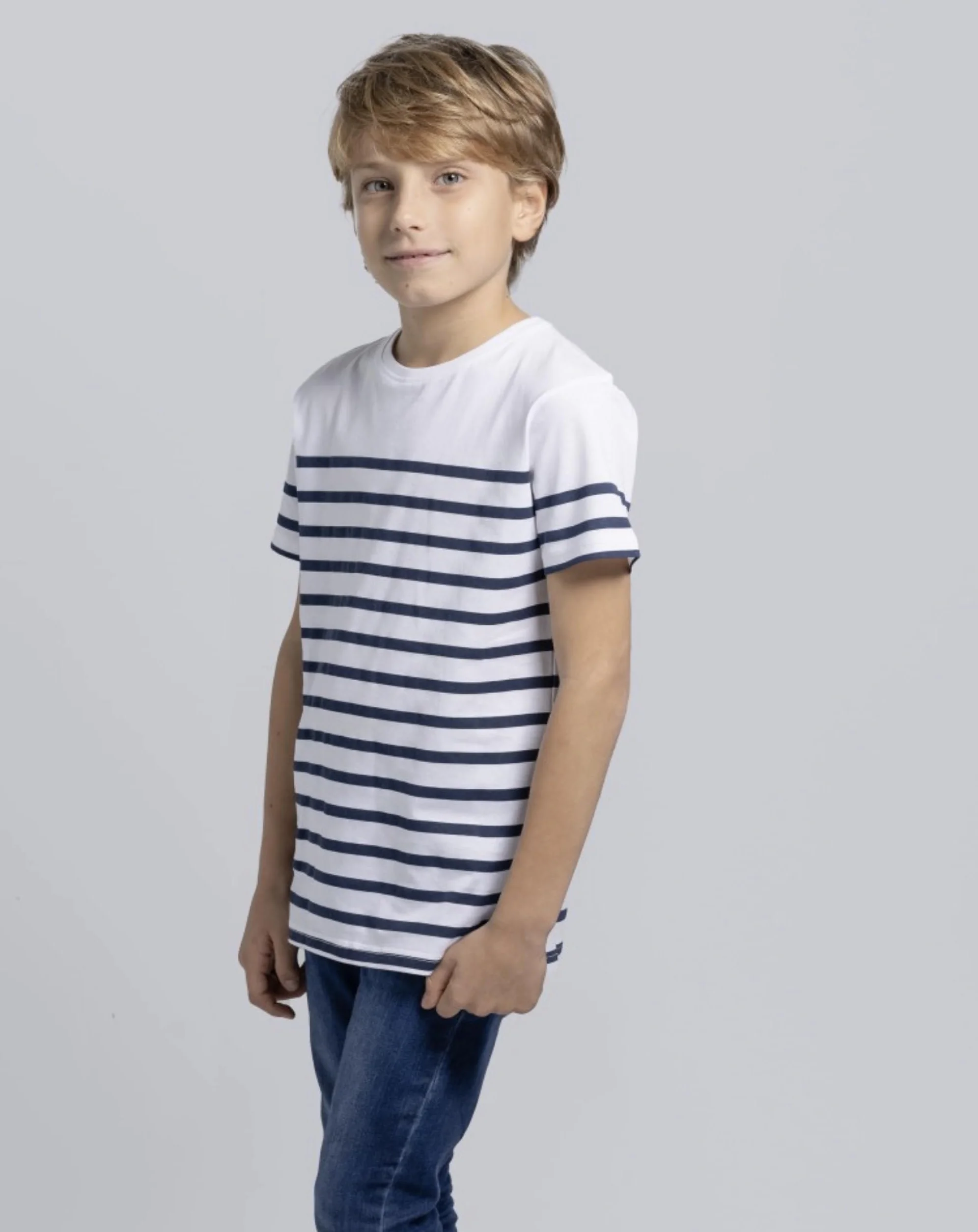 T-Shirt Enfant rayé Bleu et Blanc – marinière garçon/Fille – Coton Doux, Manches Courtes, Style Marin, t-Shirt été Confortable, Look Unisexe pour Enfants