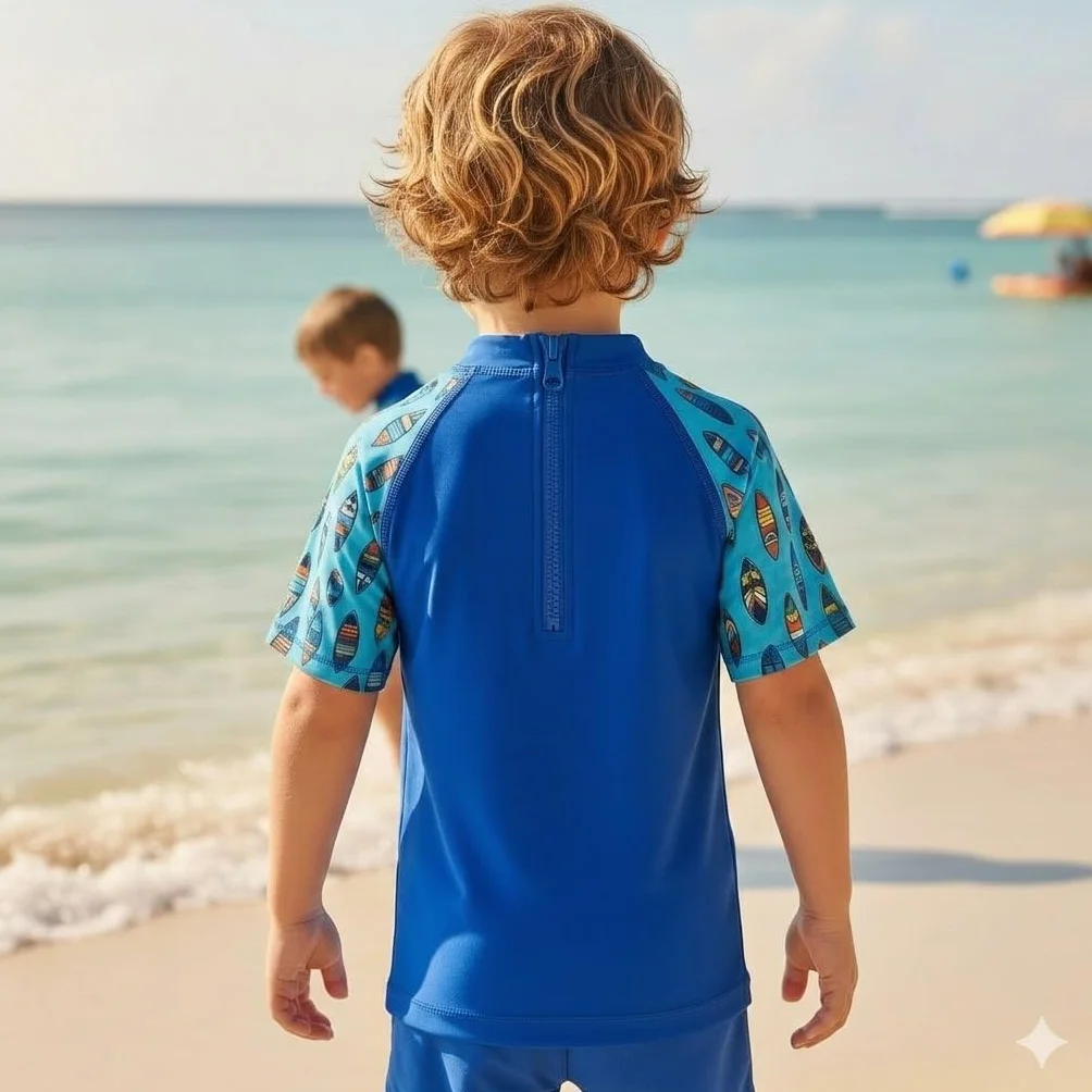 T-Shirt Anti-UV Enfant (1-8 Ans) | Maillot de Bain Rashguard Bleu Aloha Surf | Motifs Planches de Surf | Protection Solaire UPF 50+ |