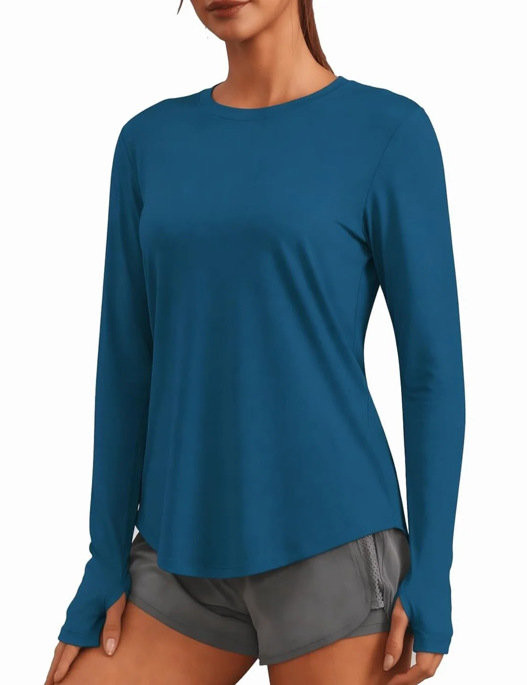 PINSPARK T-Shirt De Sport À Manches Longues pour Femme Protection Solaire UPF 50 Séchage Rapide Chemise Fonctionnelle Respirante Haut De Sport pour Fitness Yoga