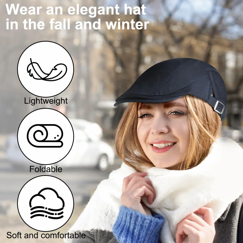 AOOWU Béret Casquette Plate Homme Newsboy Flat Cap Vintage Coton Wool Felt Unisexe Été Printemps Gatsby