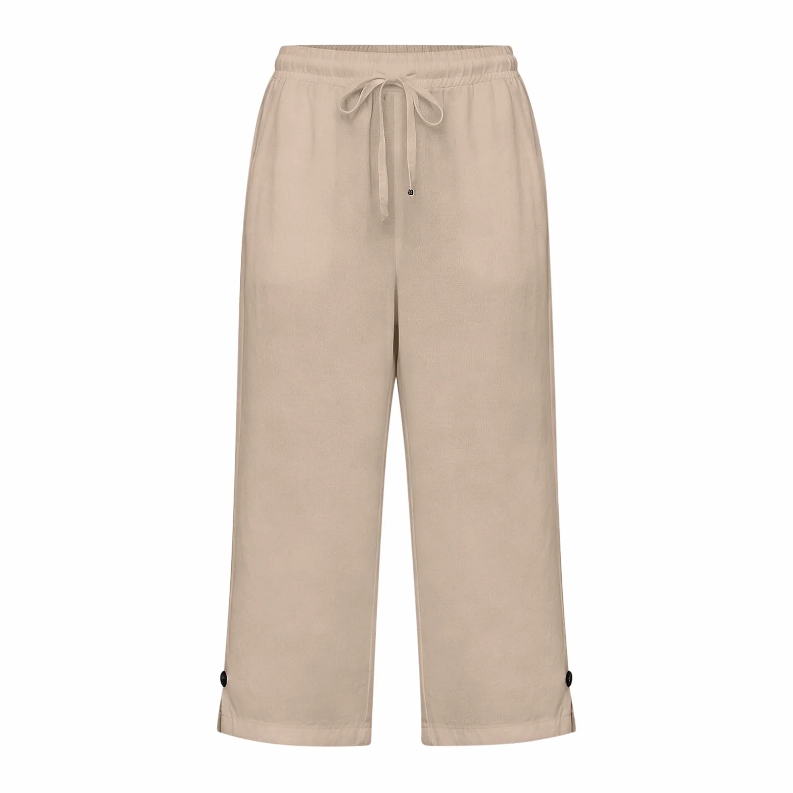 Pantacourt Femme Grande Taille Été Pantalon de Sport 3/4 en Coton et Lin Pantalon de Jogging Léger avec Poches Taille Élastique avec Cordon Bouton à la Cheville Décontracté pour Yoga Randonnée