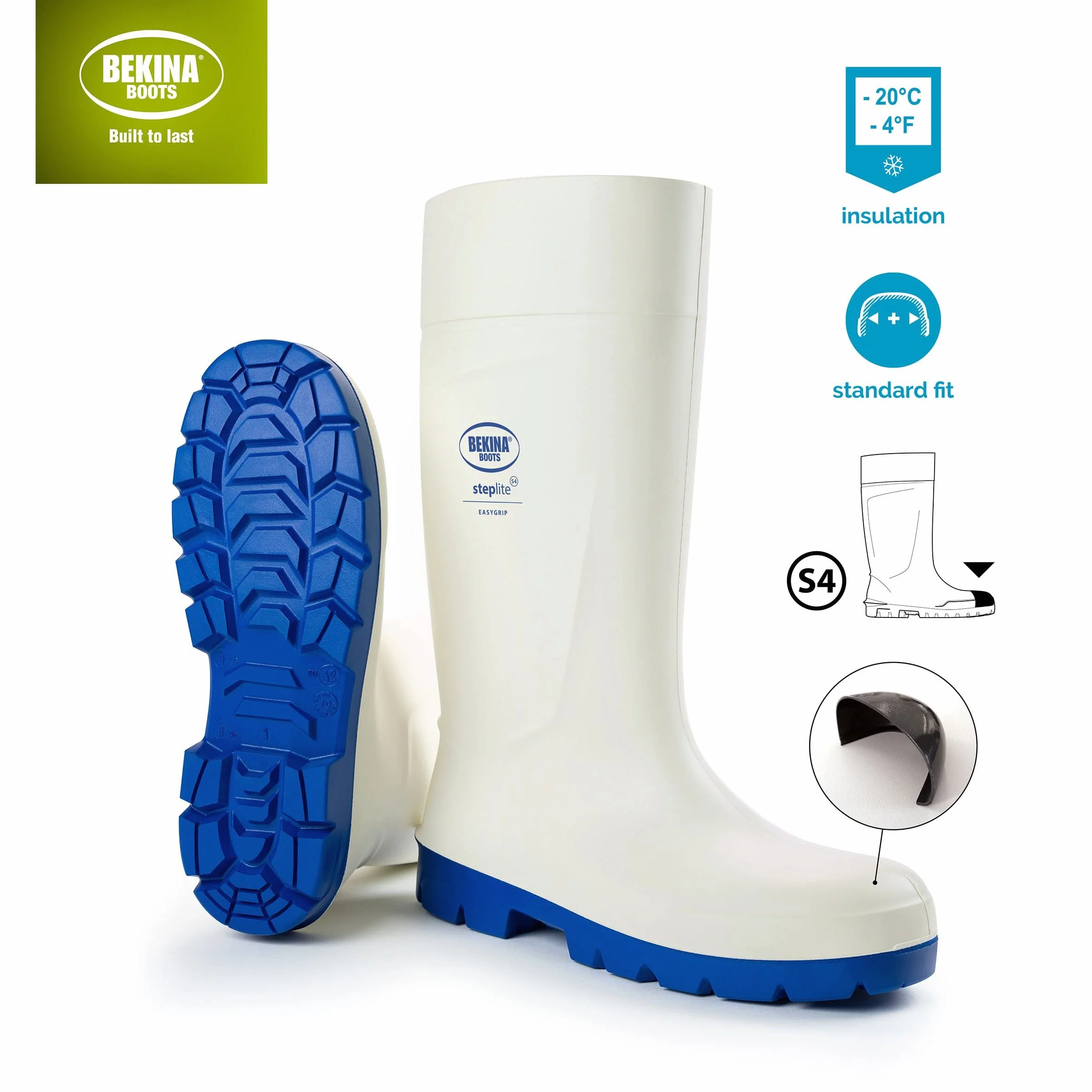 Bekina Bottes de sécurité avec Embout de sécurité pour l'industrie Alimentaire, Facile à désinfecter, y Compris la Semelle intérieure pour Les Pieds Chauds et secs, Confort, Blanc, EU 38