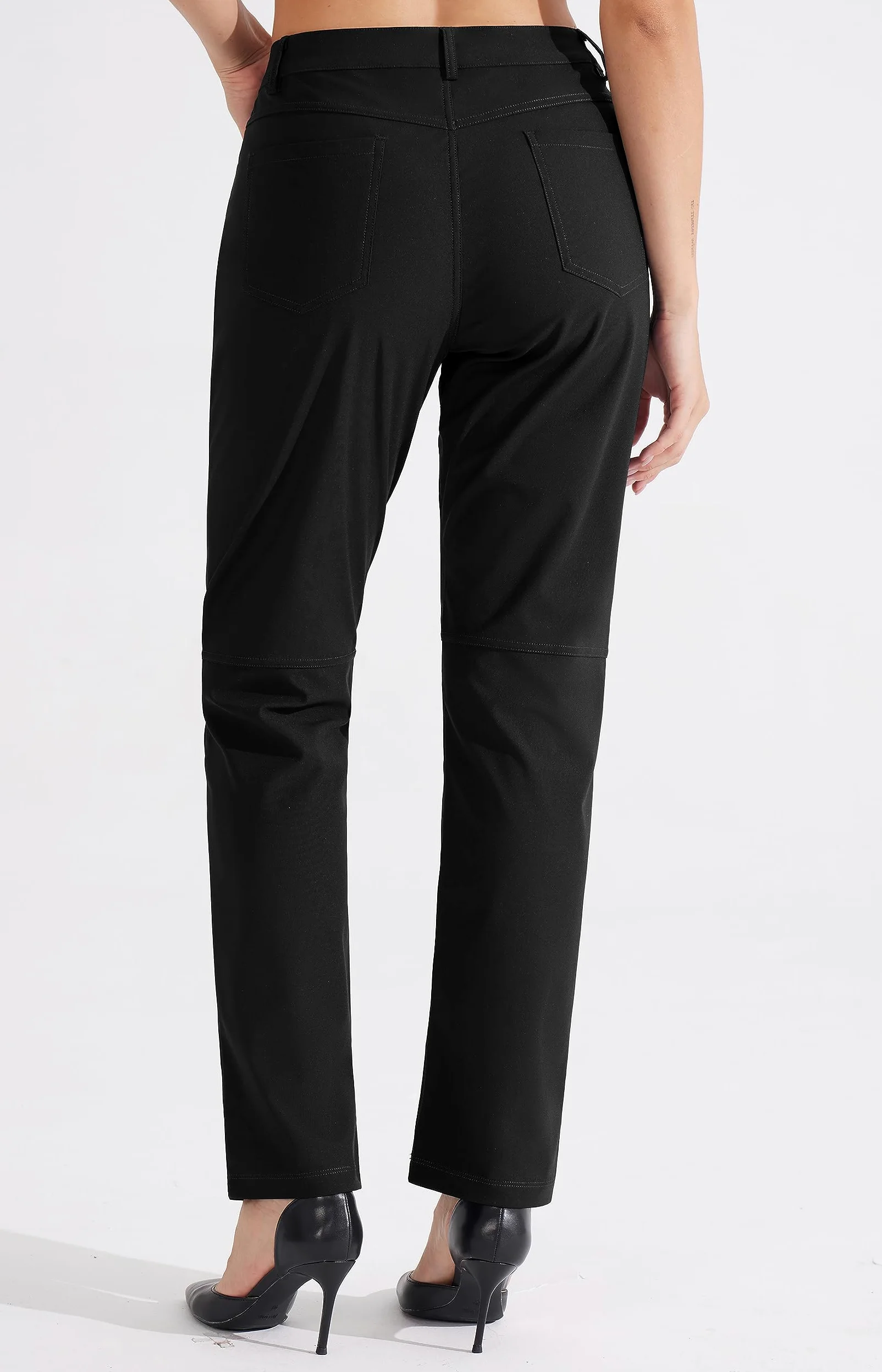 Libin Pantalon habillé pour femme 73,7 cm, 78,7 cm, extensible, jambe droite, pantalon de travail, pantalon de golf décontracté pour le bureau, le travail, le voyage, léger, noir, 34