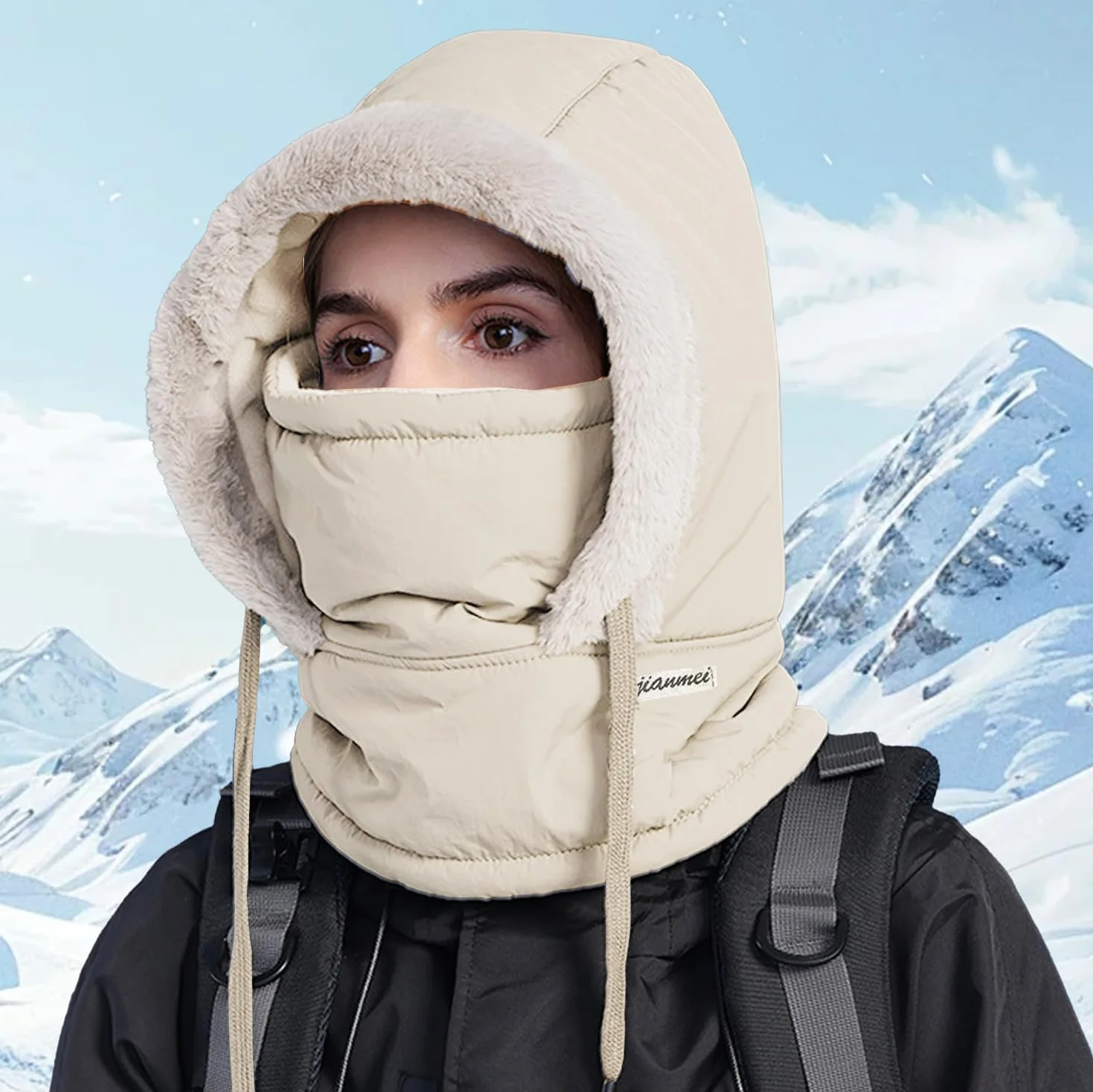 Cagoules Femmes d'hiver Peluche Chaud Echarpe Capuche Femme Réglable Chapeaux Bonnet Echarpe 2 en 1 Cagoule Ski Homme Polaire