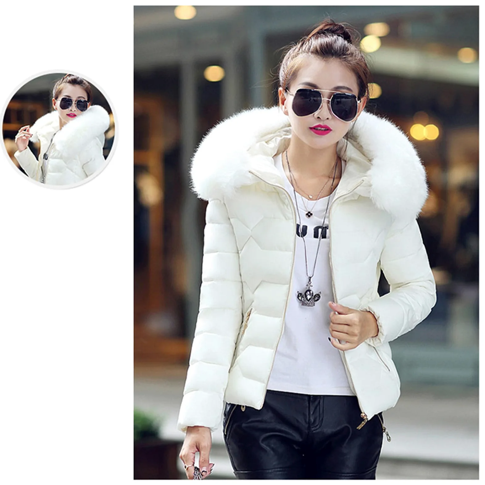 ANUFER Femmes Mode Doudoune Matelassée Coupe Ajustée Hiver Manteau Court avec Capuche en Fausse Fourrure