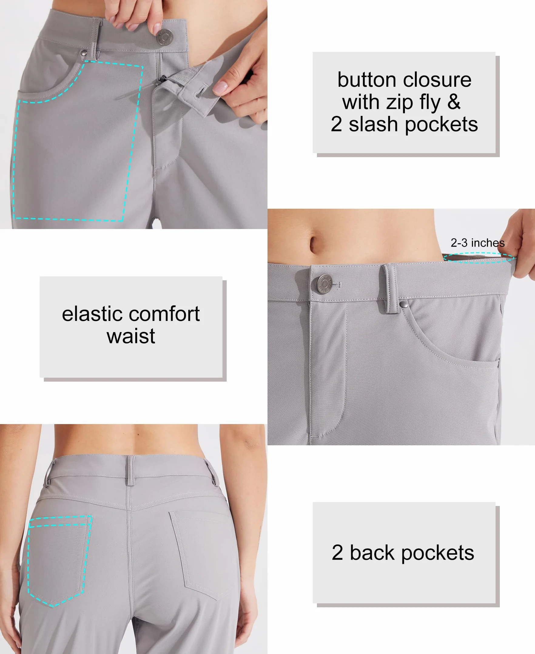 Libin Pantalon habillé pour femme 73,7 cm, 78,7 cm, extensible, jambe droite, pantalon de travail, pantalon de golf décontracté pour le bureau, le travail, le voyage, léger, gris clair, 34