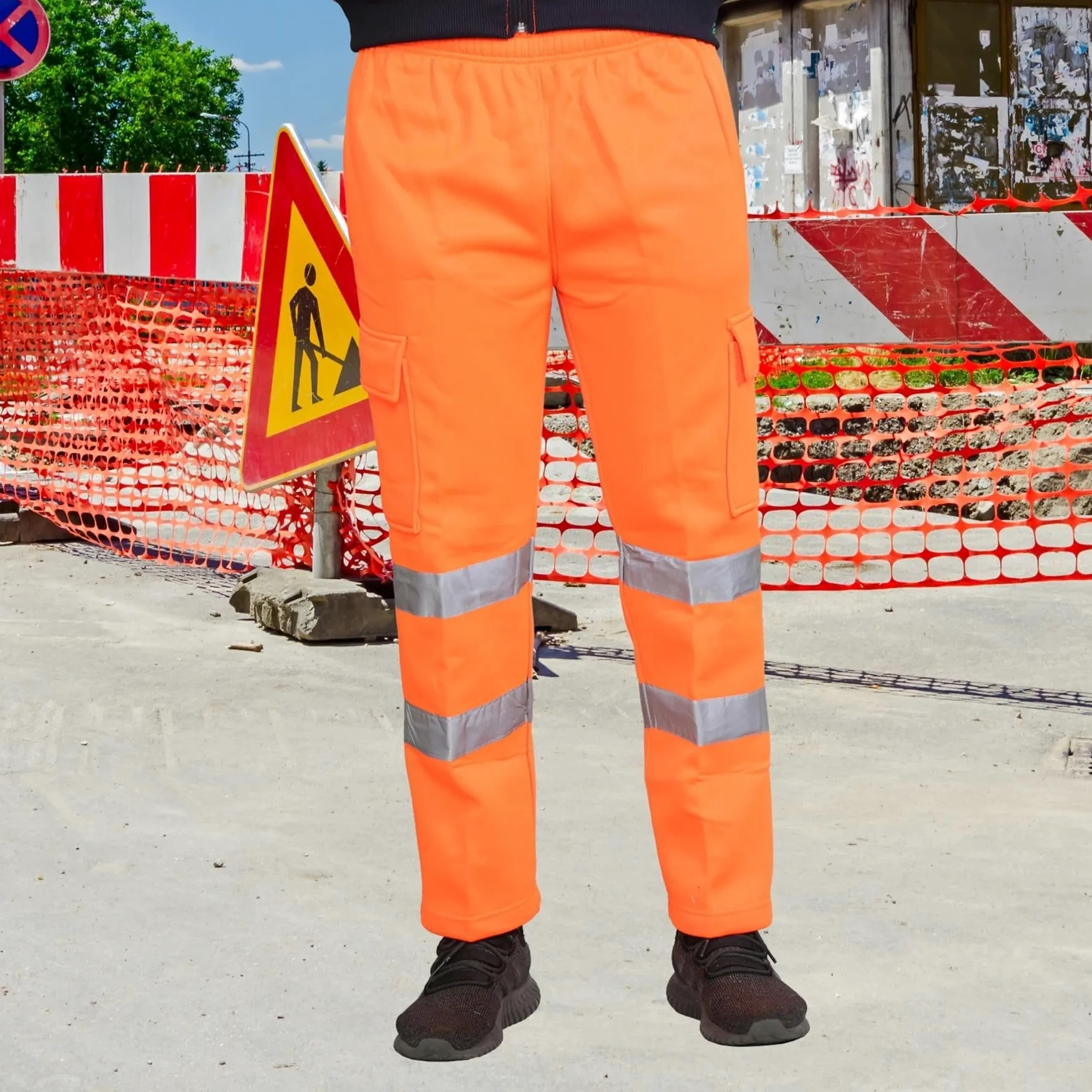 Homme Pantalon Haute Visibilite, vêtements de Sécurité, Bande Bicolore Réfléchissante Pantalon Polaire Homme Travail Combat Joggeurs