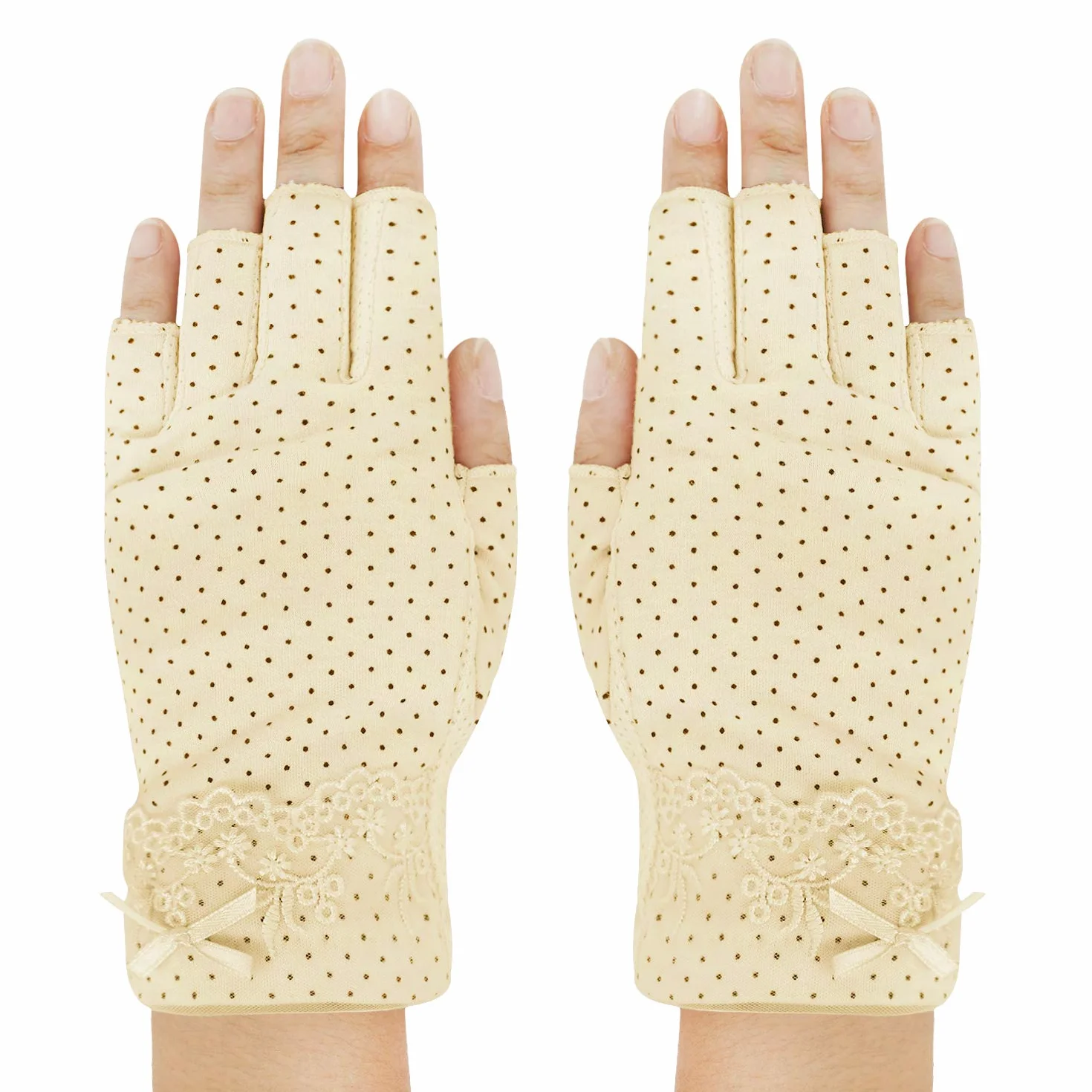 Gants de Conduite Protection Solaire Femme Coton Demi-doigts Antidérapants Respirants Tactile