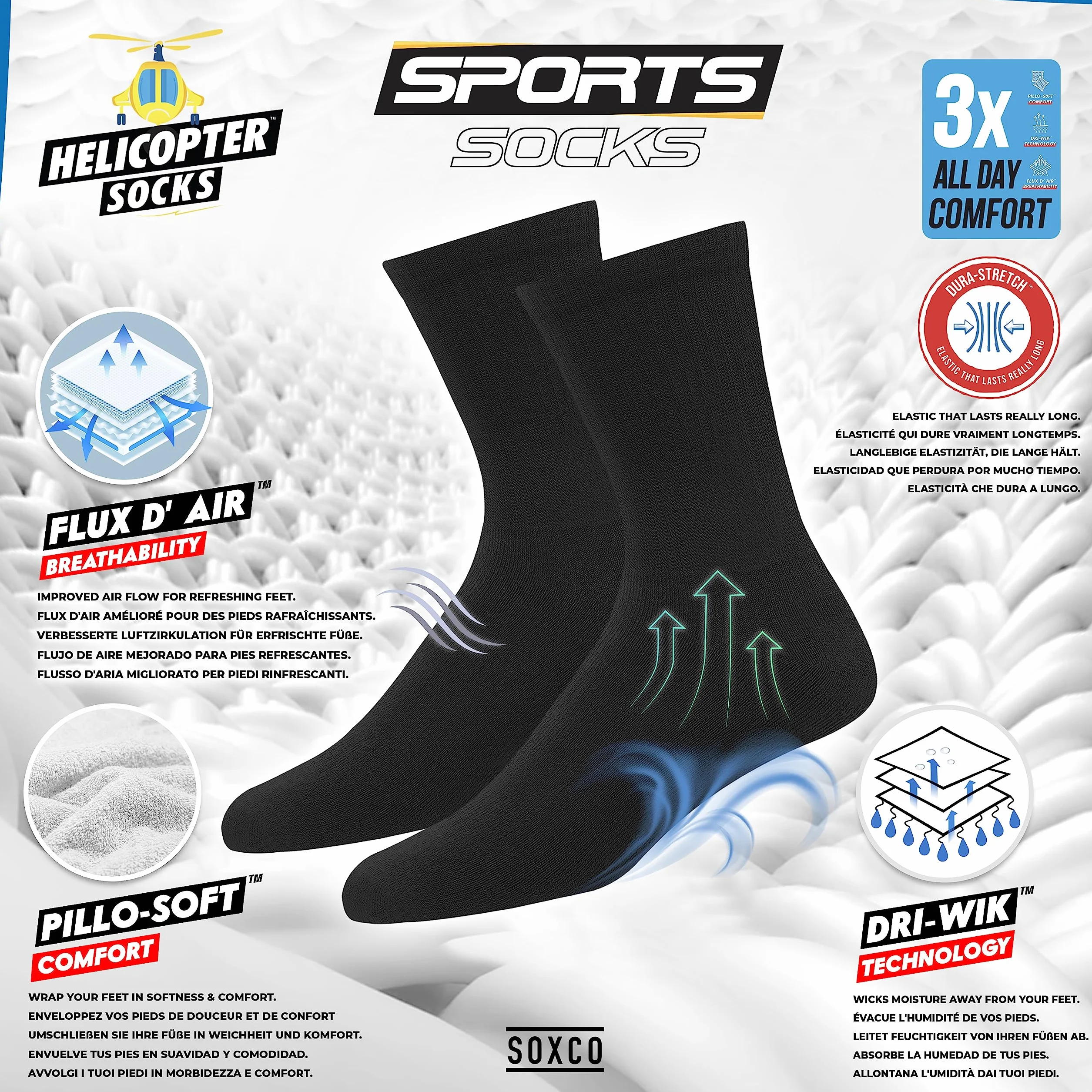 SOXCO Chaussettes Homme Sport 10 Paires Hautes, Lot de 10 Paires