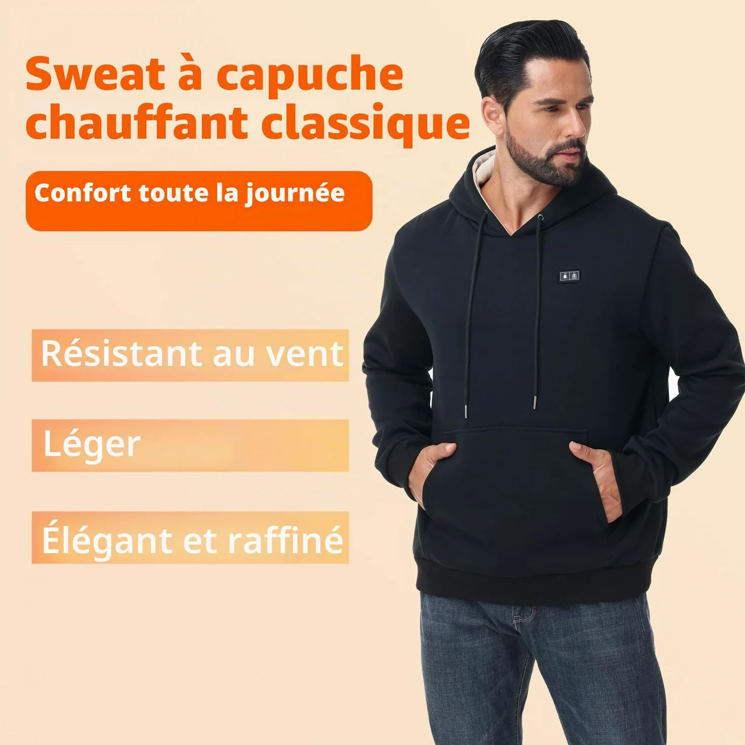 Loowoko Sweat a Capuche chauffante Homme Femme avec Power Bank 10000mAh, 3 Niveaux de température + 6 Zones de Chaleur – Lavable – pour Travail en extérieur, Moto, promenades