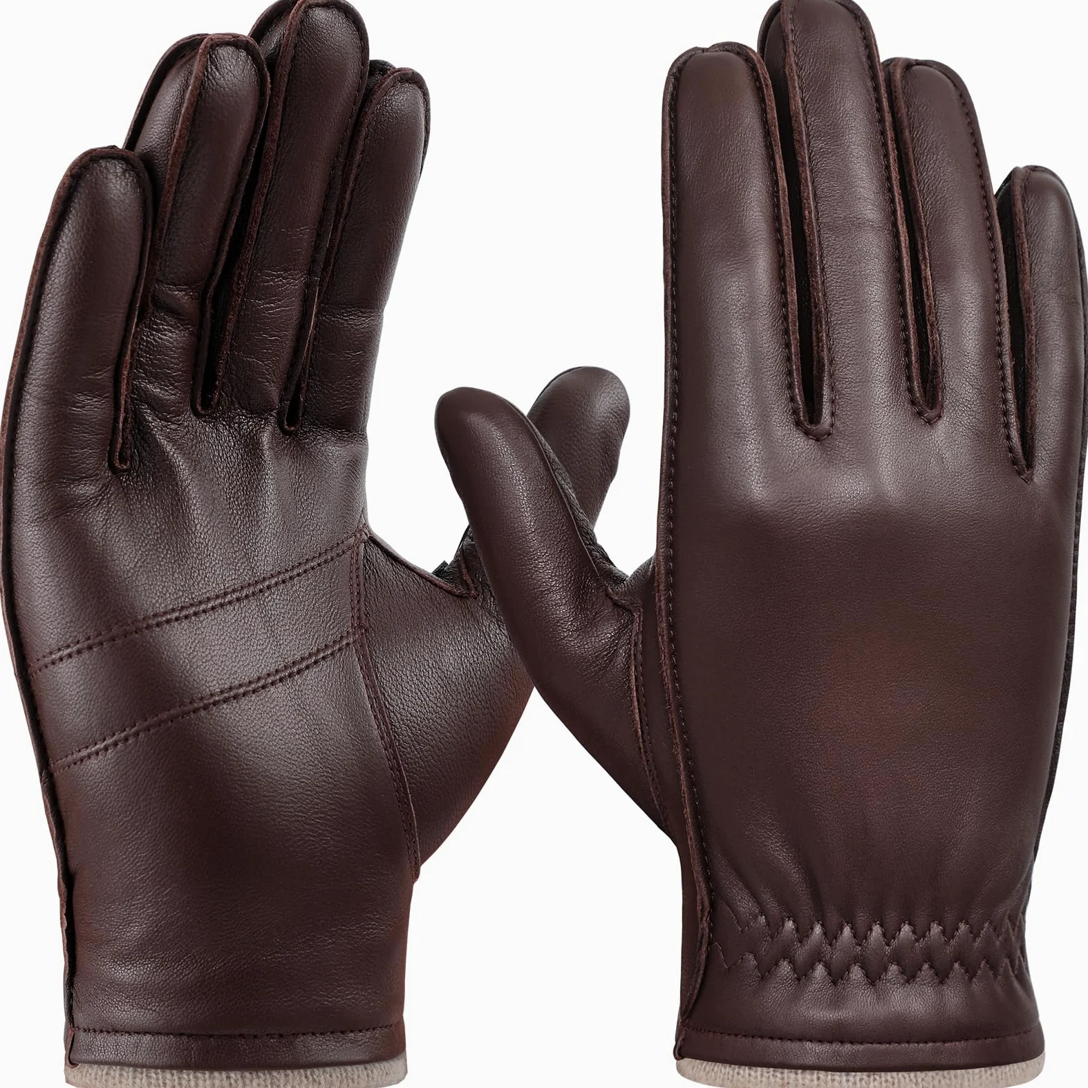 GSG SINCE 1998 Gants Cuir Homme Tactiles en Agneau Véritable | Sans Chrome, Doublure Laine & Nylon, Chauds et Confortables, Idéal pour Ski et Conduite