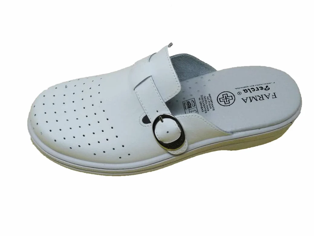 Chaussures/Sabots/Sanitaires/Percre Farme/Cuir/Antimicrobien/Fermeture Boucle, blanc, 40 EU