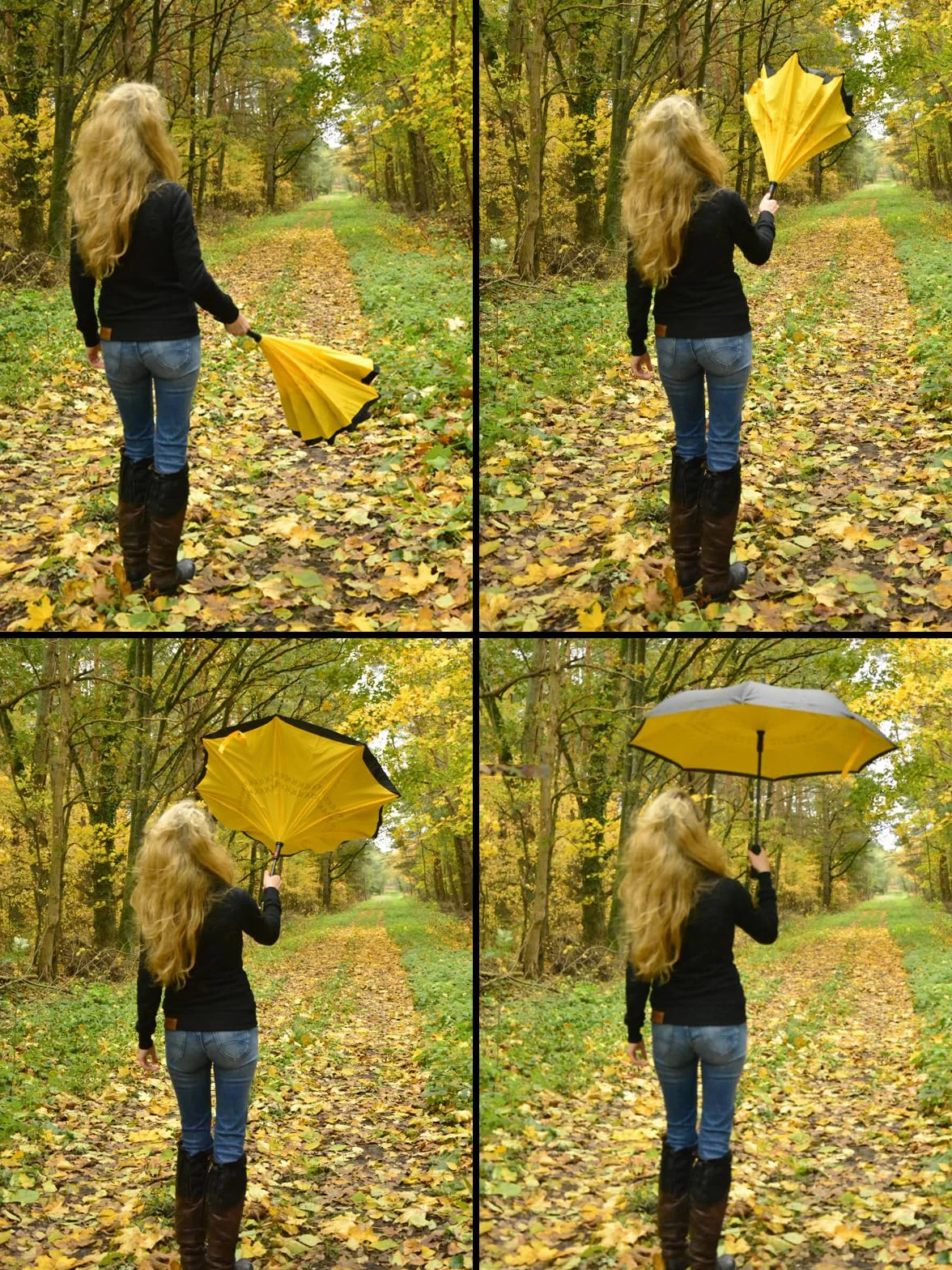 iX-brella Parapluie inversé pour ouvrir automatiquement retourné, noir/noir, 106 cm