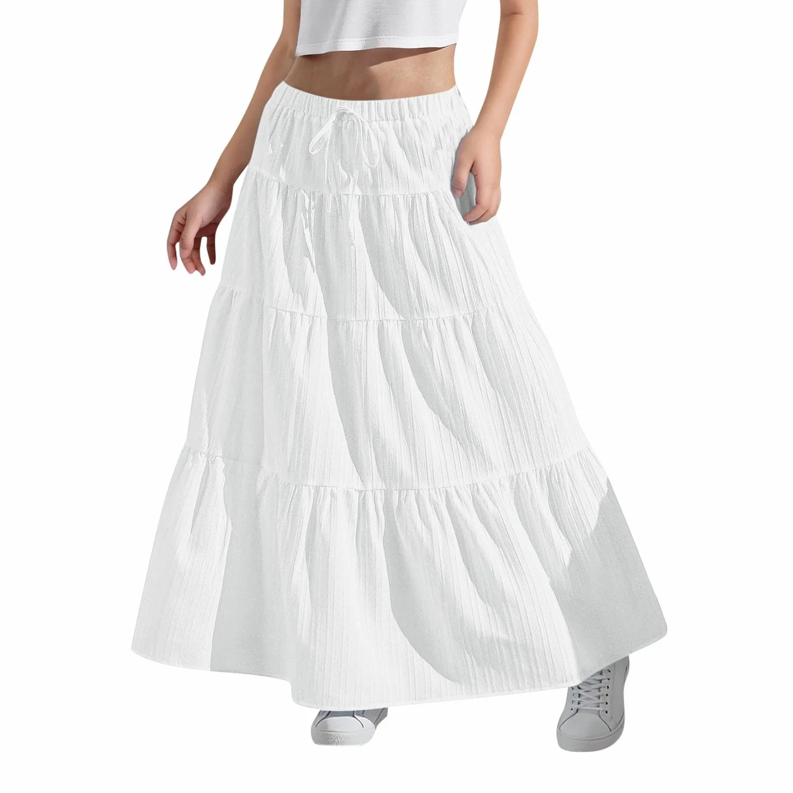 Jupes longues élastiques taille haute pour filles, jupe trapèze unie, ample, décontractée, jupe d'été fluide avec cordon de serrage, jupe-short évasée bohème élégante de 4 à 15 ans