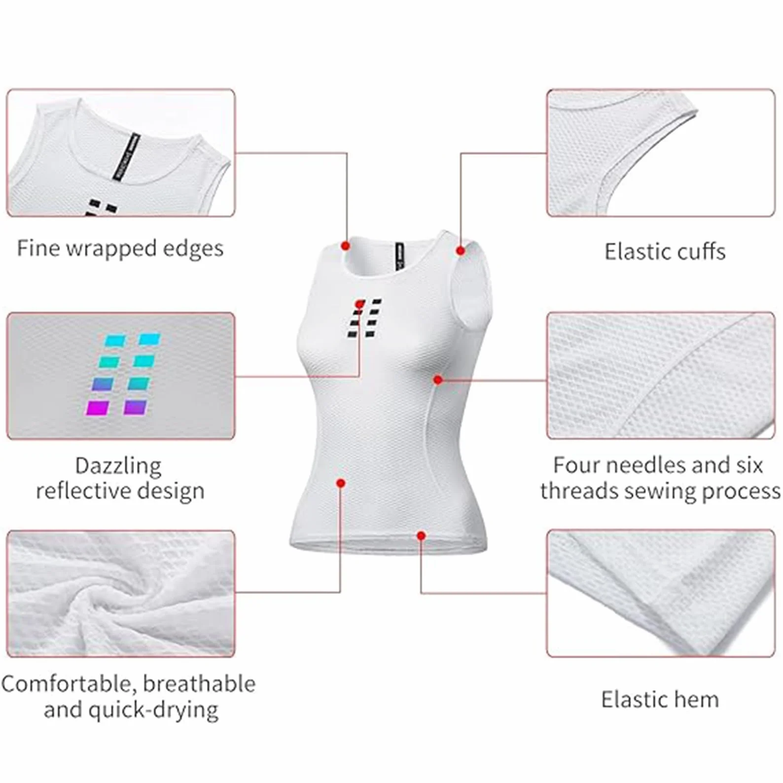 Gilet Cyclisme Femme sans Manches - Couche Base Séchage Rapide - Vêtement Jersey Haute élasticité - Blanc L