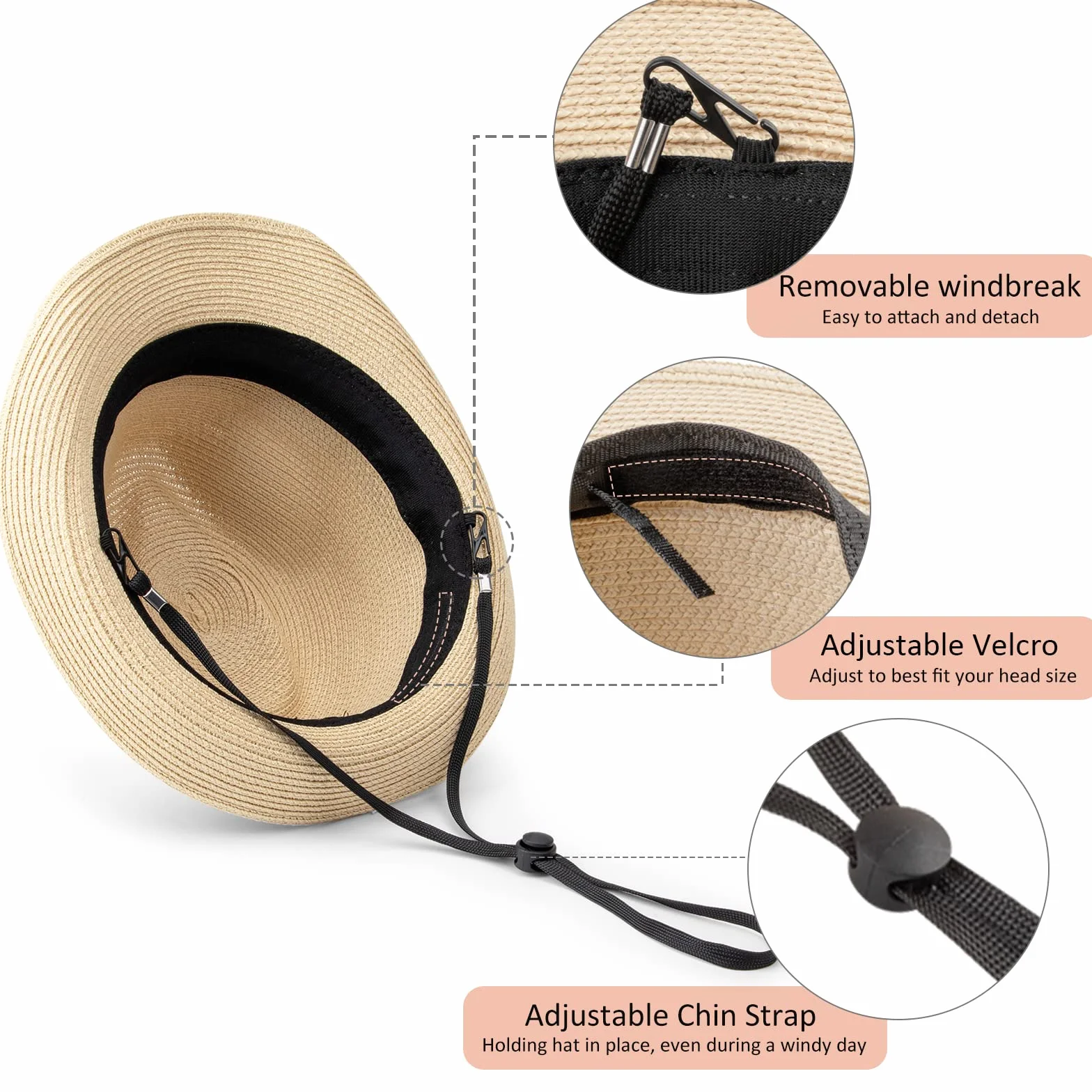 Chapeau de paille Panama Fedora UPF 50+ large bord été femme