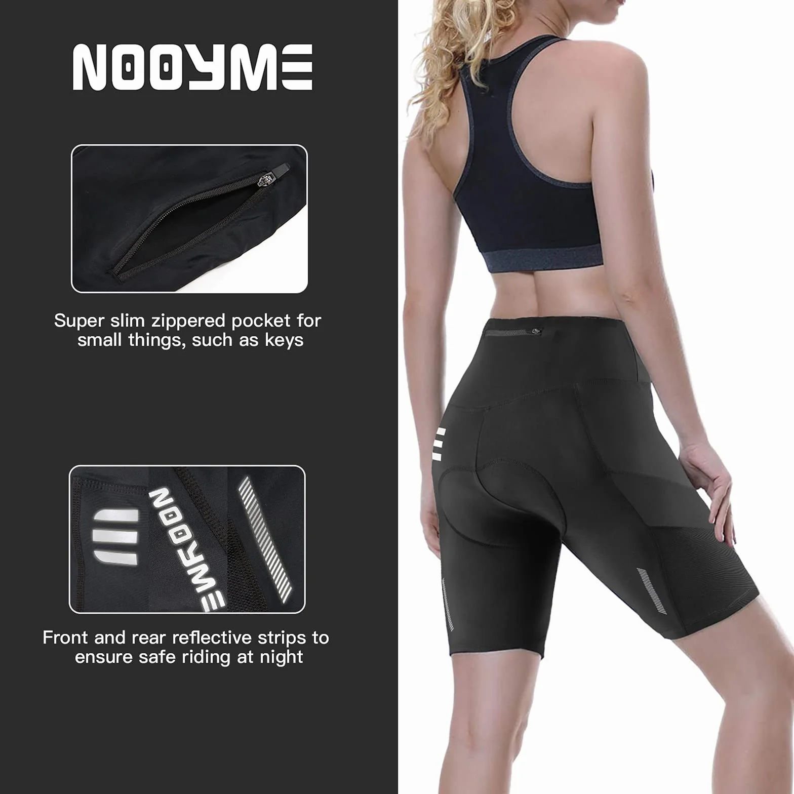 NOOYME Short de Cyclisme pour Femme - Rembourré 4D - avec Poche - Short de Cyclisme élastique et Respirant - avec Rembourrage Large et Dense - sans Douleur - Séchage Rapide - pour Femme