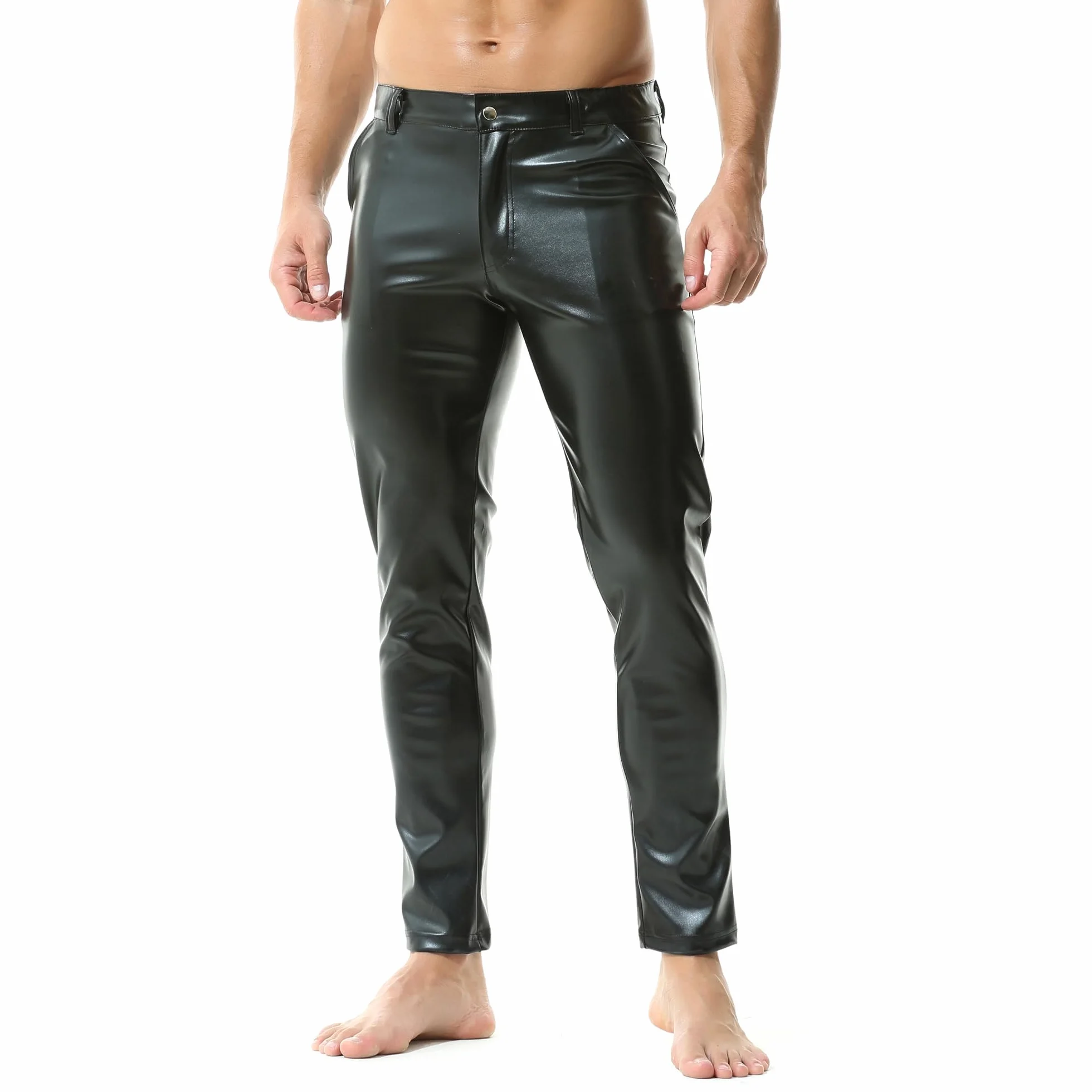 YUFEIDA Legging homme cuir synthétique aspect mouillé poches fermeture éclair moto cosplay danse
