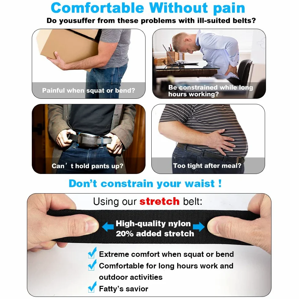 DOOPAI Ceinture hommes, ceinture de golf élastique pour hommes, nylon à cliquet ceinture hommes ceinture casual, garniture réglable pour s'adapter