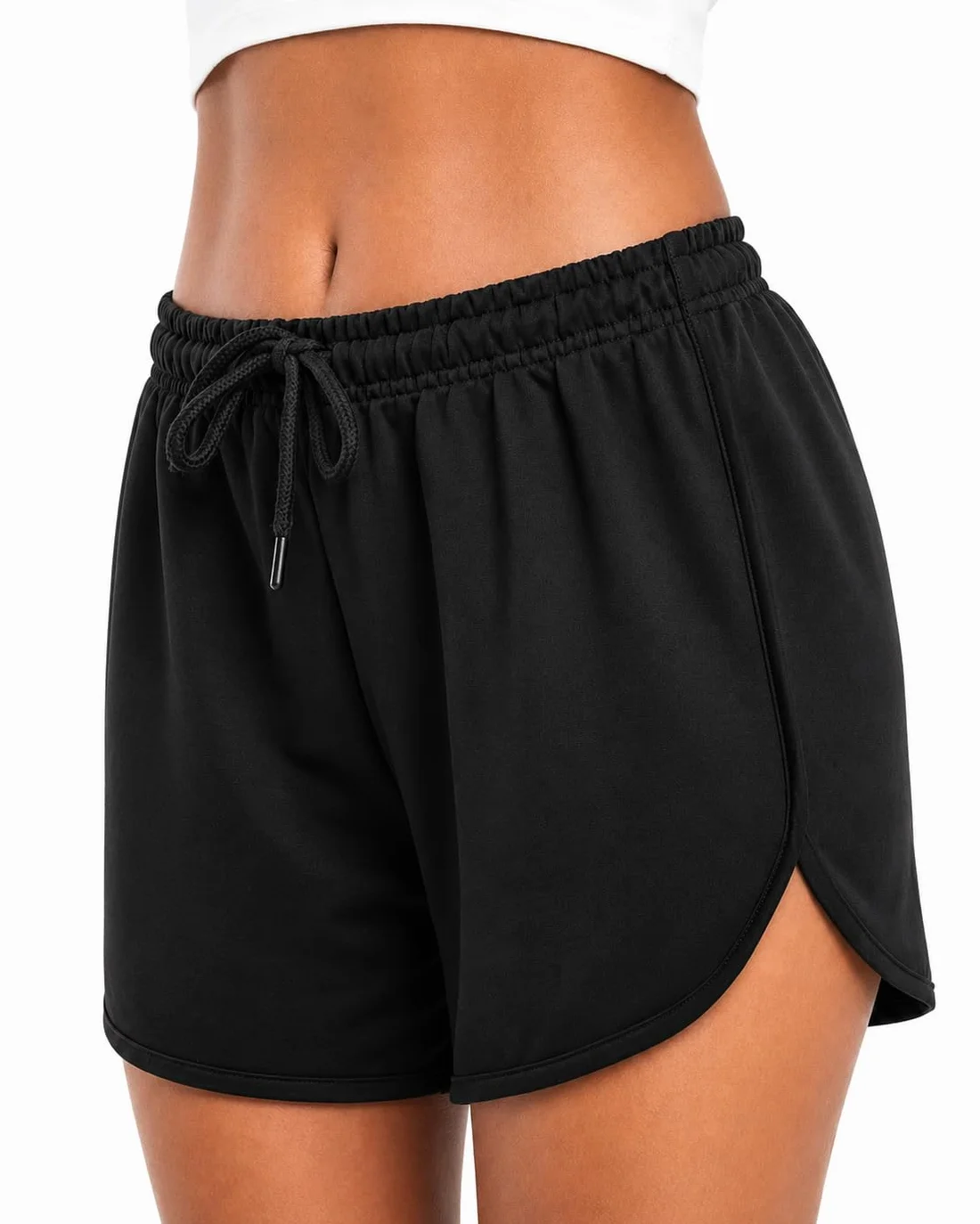 Comeor Short Femme Été en Coton, Short Sport et Détente avec Taille Élastique, Cordon Ajustable, Tissu Doux Extensible, Coupe Arrondie, Yoga Fitness Maison