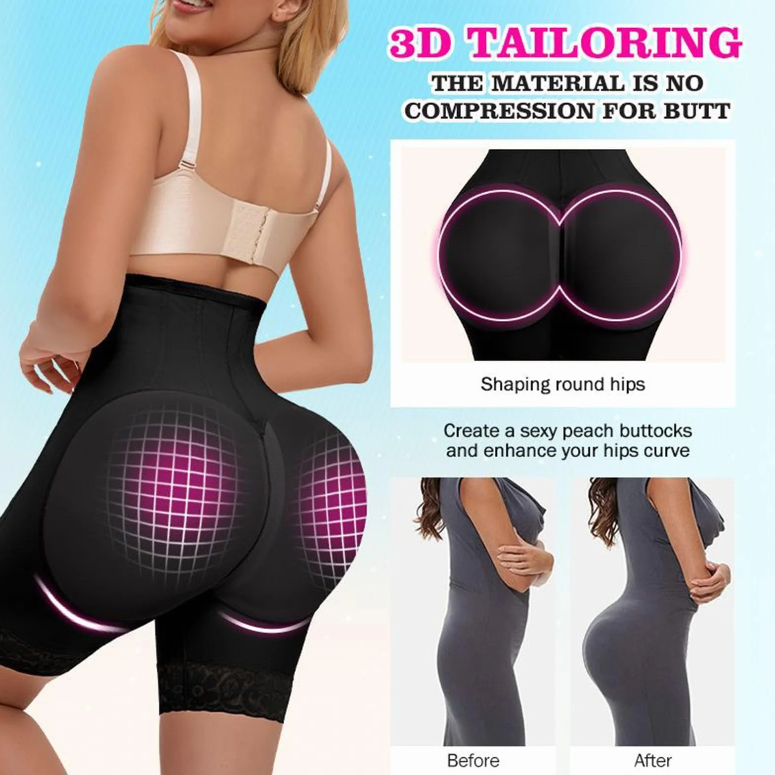 Gaine Amincissante pour Femmes, Niveau 2 Contrôle du Ventre, Rehausseur de Fesses, Amincissement des Cuisses Short de Compression Amincissant les Cuisses
